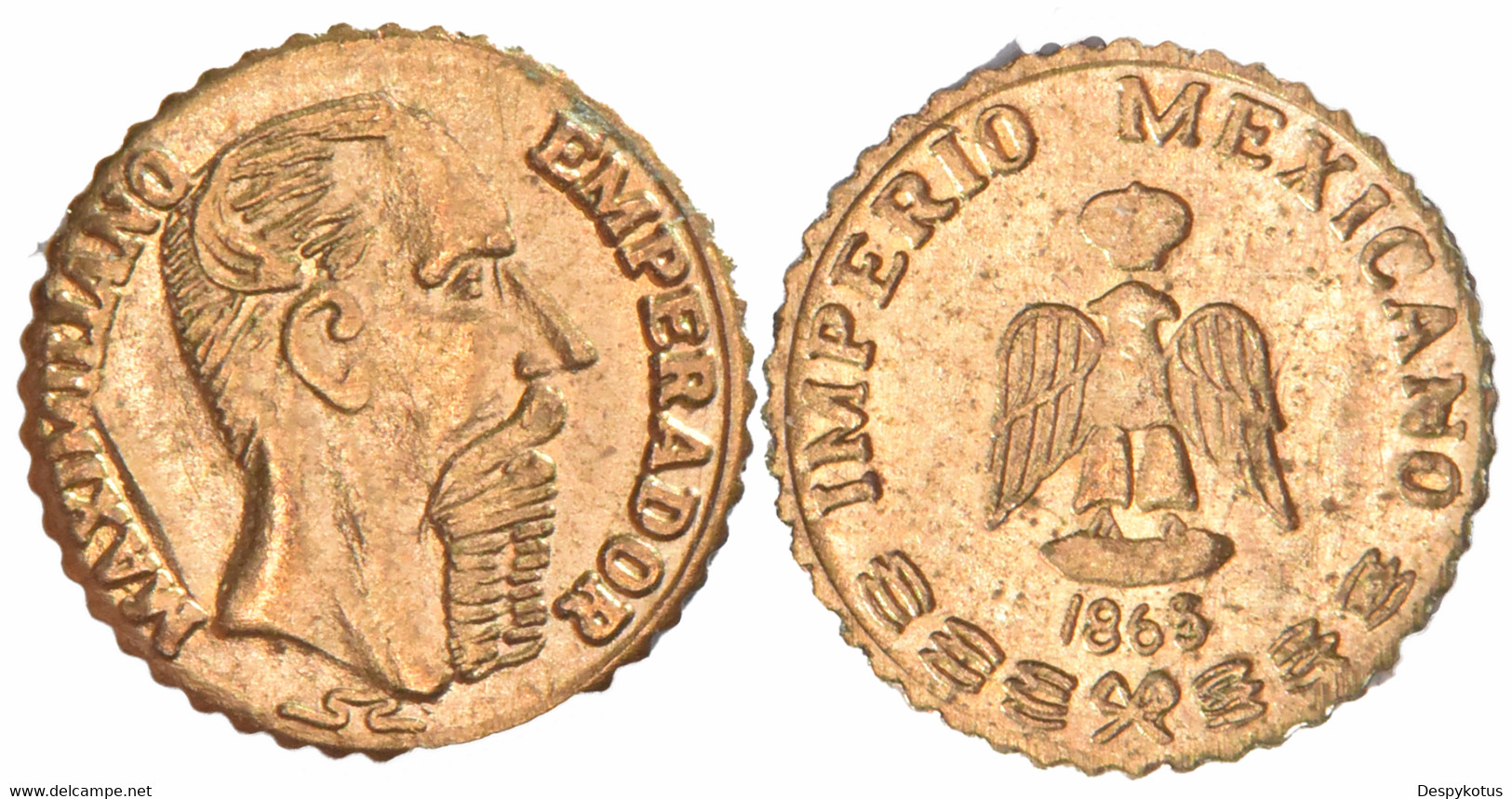 Jeton Mexique - IMPERIO MEXICANO - MAXIMILIANO EMPERADOR - Plaqué Or - 10 Mm - B108 - Royaux / De Noblesse