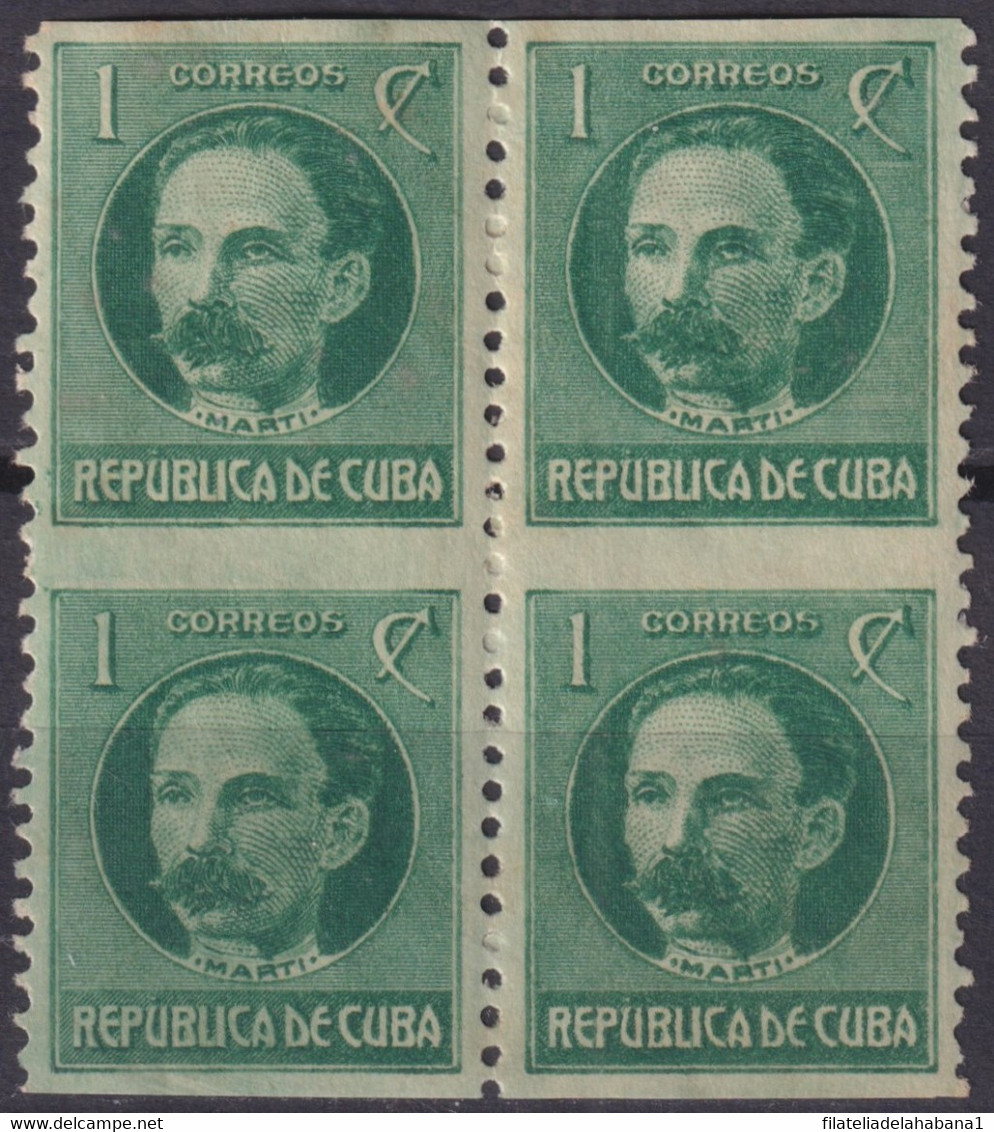 1917-382 CUBA REPUBLICA 1917 1c PATRIOT JOSE MARTI BLOCK 4 FORGERY PERFORATION ORIGINAL GUM. - Nuovi