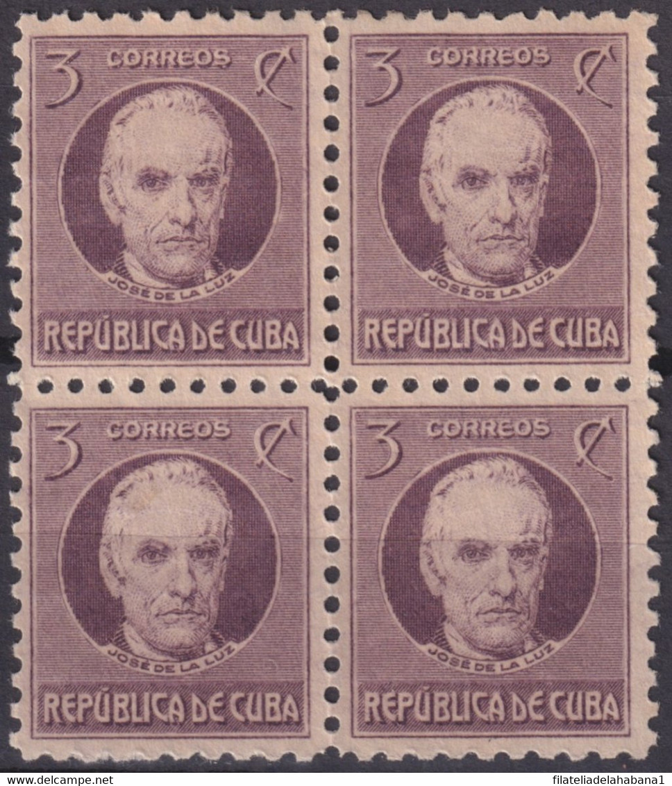 1917-388 CUBA REPUBLICA 1917 3c PATRIOT  LUZ Y CABALLERO BLOCK 4 ORIGINAL GUM. - Nuevos