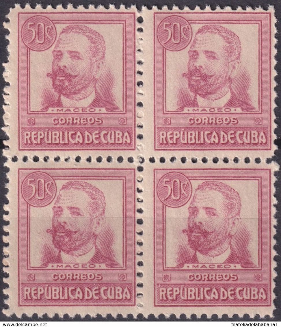 1917-393 CUBA REPUBLICA 1917 50c PATRIOT ANTONIO MACEO MNH BLOCK 4 ORIGINAL GUM. - Ongebruikt