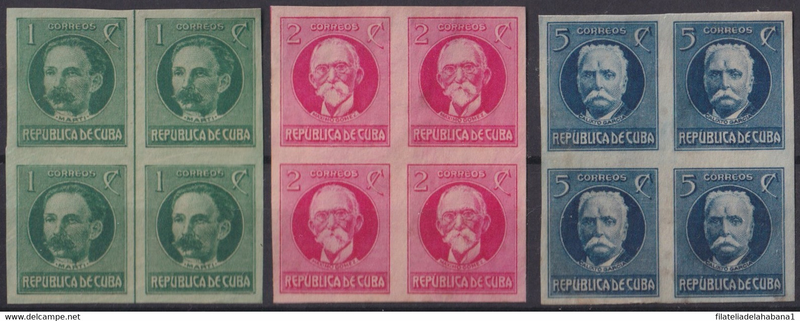 1925-36 CUBA REPUBLICA 1925 MARTI GOMEZ MACEO PATRIOT IMPERFORATE BLOCK 4 NO GUM. - Unused Stamps