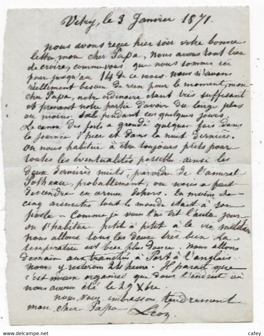 GUERRE 1870 SIEGE DE PARIS Toute Petite Lettre De VITRY 03/01/71 P / PARIS Lettre D'un Mobile En PP Cad PARIS 5ème Levée - Guerra De 1870