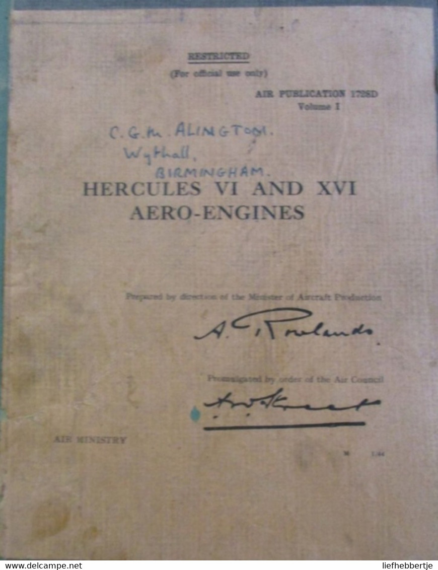 Hercules VI And XVI Aero-engines - For Official Use Only - Air Ministry - Vliegtuigen Vliegtuigmotoren - Aviazione