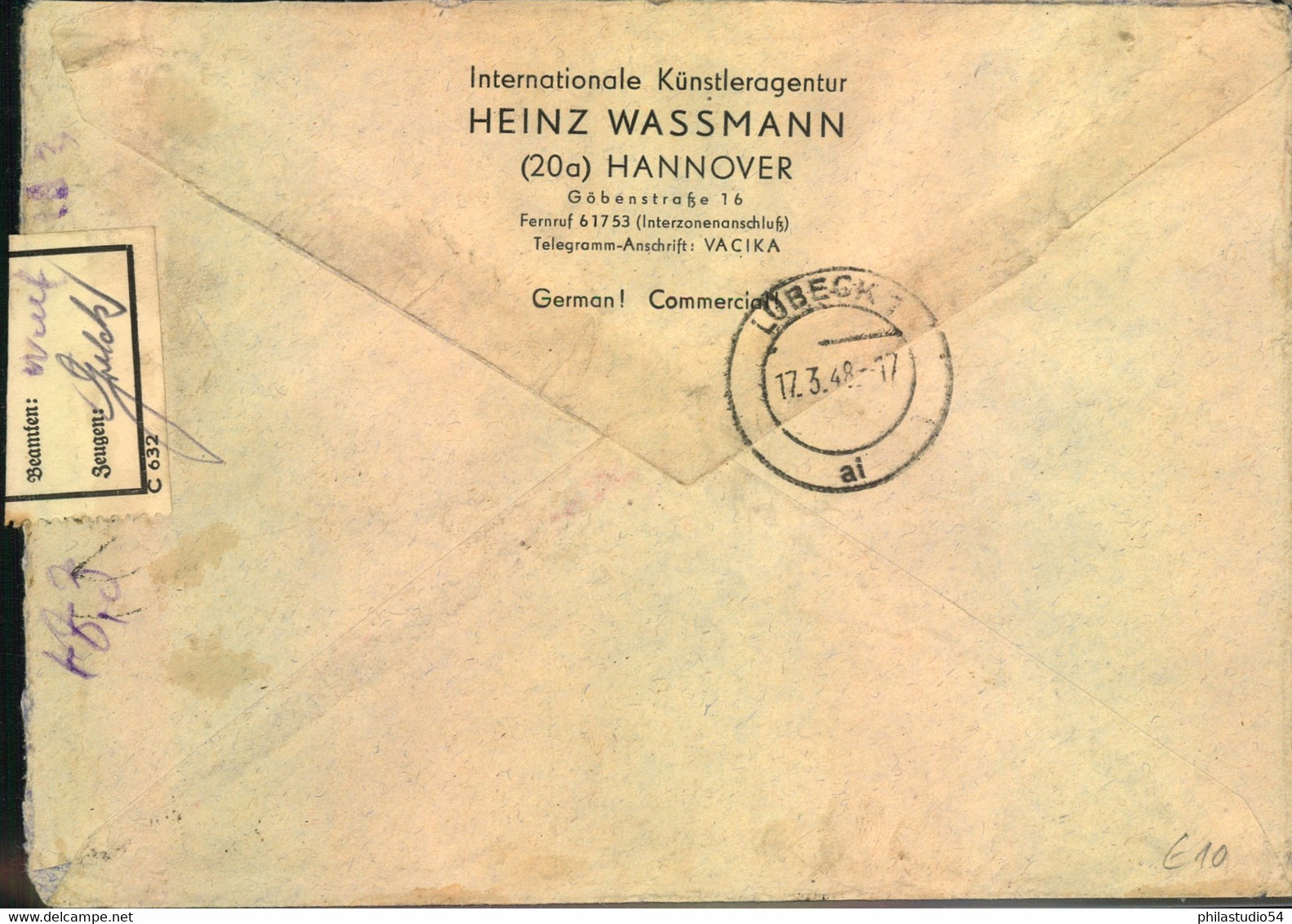 1948, Einschreiben/Eilboten Ab HANNOVER "Beschädigt"-Aufkleber Nach Lübeck - Other & Unclassified