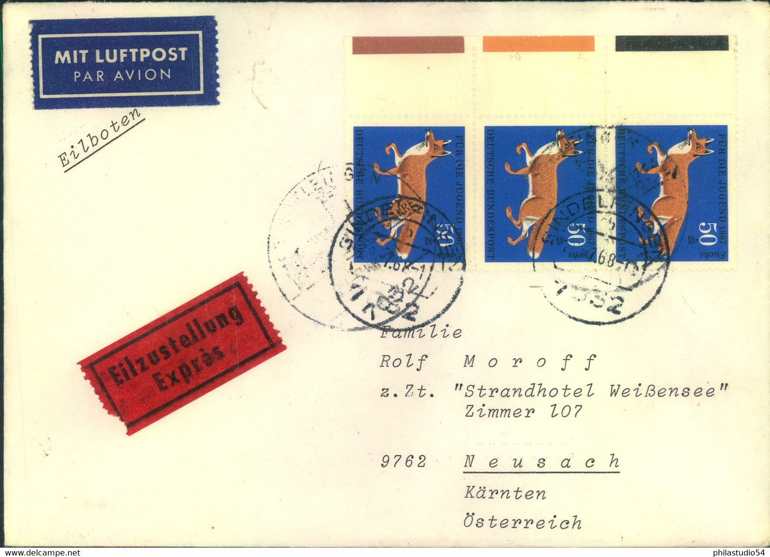 1968, Dekorative Mehrfchfrankatur Luftpost-Eilboten (2. Gewicht) Ab SINDELFINGEN Nach Österreich - Other & Unclassified