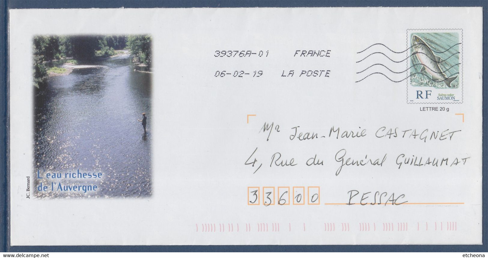 Entier Saumon Enveloppe Type Timbre 2665 Illustration L'eau Richesse De L'Auvergne Oblitéré Le 06 02 19 - PAP: Private Aufdrucke