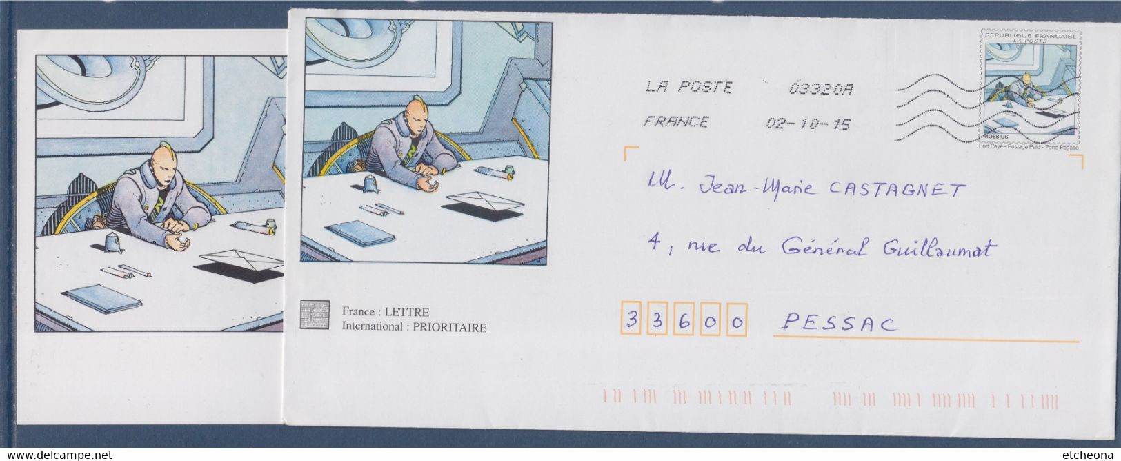 Entier Bande Dessinée Enveloppe Type Timbre 2507 Illustration Moebius Oblitéré Le 02 10 15 Avec La Carte, écrite - PAP : Sovrastampe Private