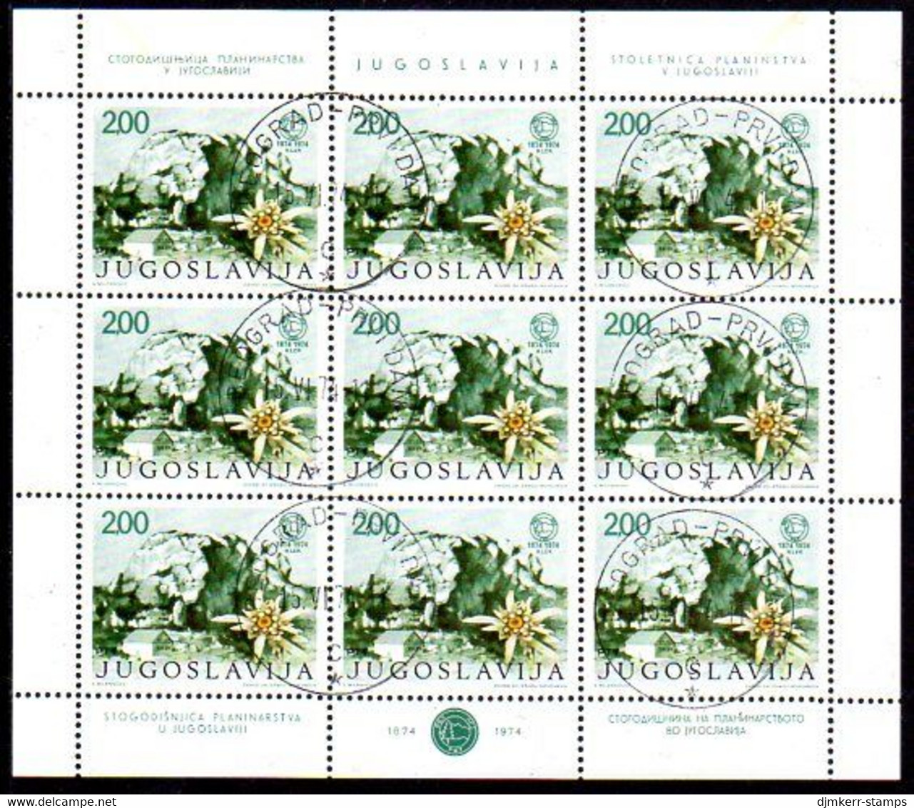 YUGOSLAVIA 1974 Mountaineers Associaition Centenary Sheetlet Used.  Michel 1568 - Blocks & Kleinbögen