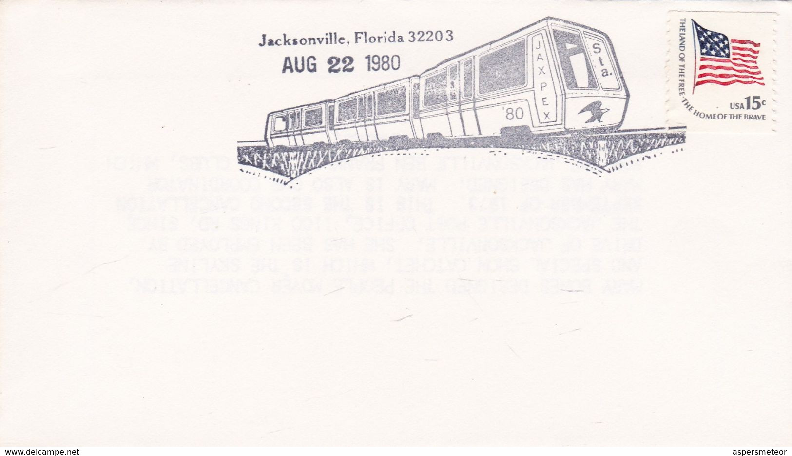 JACKSONVILLE FLORIDA 32203, JAXPEX TRAIN. USA 1980 SPC ENVELOPPE.- LILHU - Treinen
