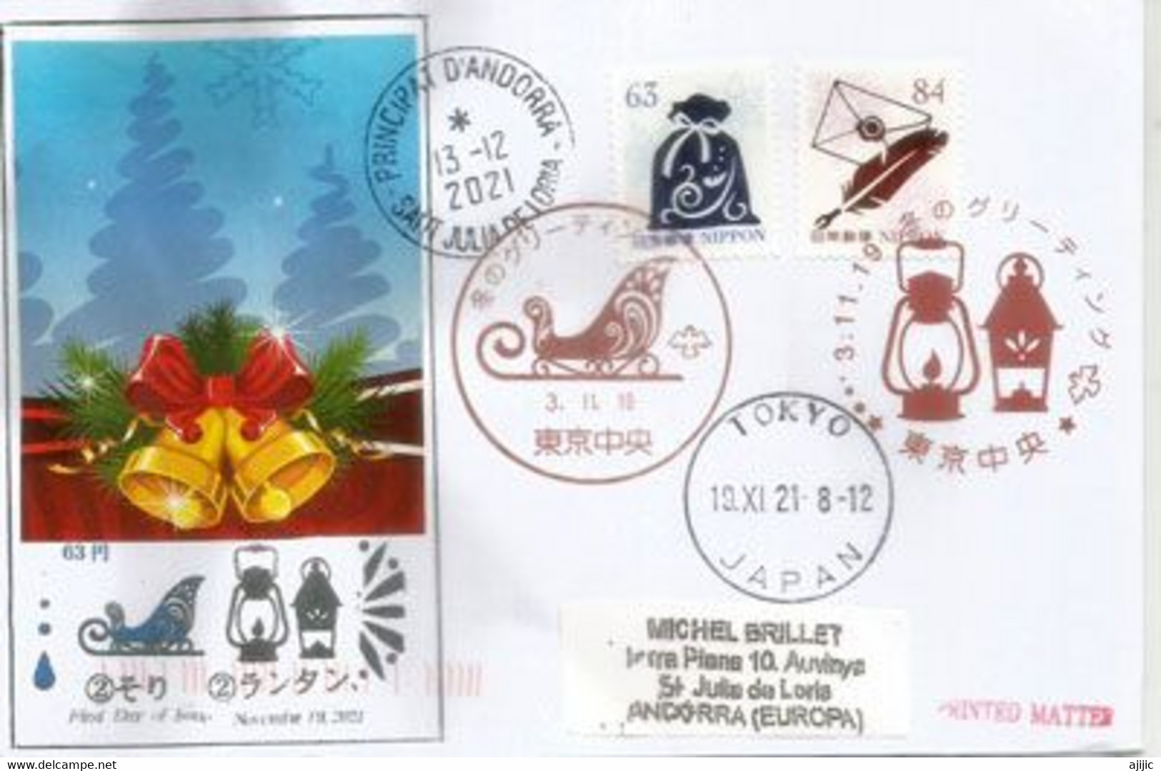 Japan 2021. Merry-Christmas Stamps, Letter From TOKYO, Sent To Andorra, With Local Arrival Postmark - Cartas & Documentos