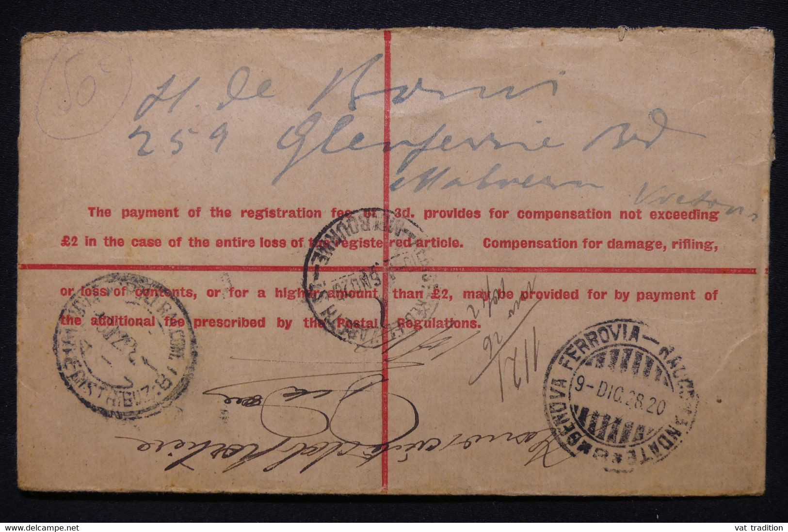 AUSTRALIE - Entier Postal + Complément En Recommandé De Melbourne Pour L'Italie En 1928 - L 112377 - Postwaardestukken