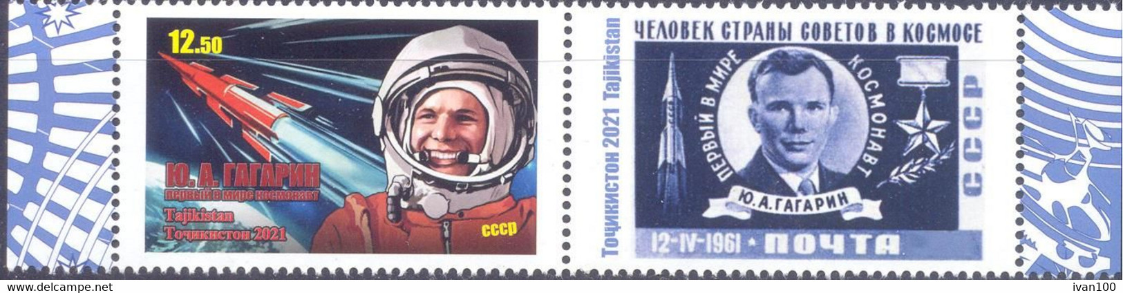 2021. Tajikistan, Space, 60y Of First Space Flight Of Y. Gagarin, 1v With Label  Perforated, Mint/** - Tayikistán