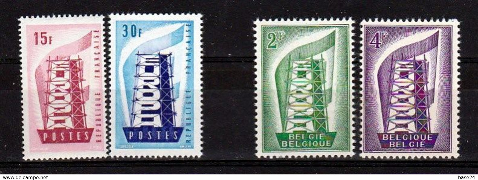 1956 Belgio, Francia EUROPA CEPT 2 Serie Di 2v. MNH** Belgium - France TORRE TOWER - 1956