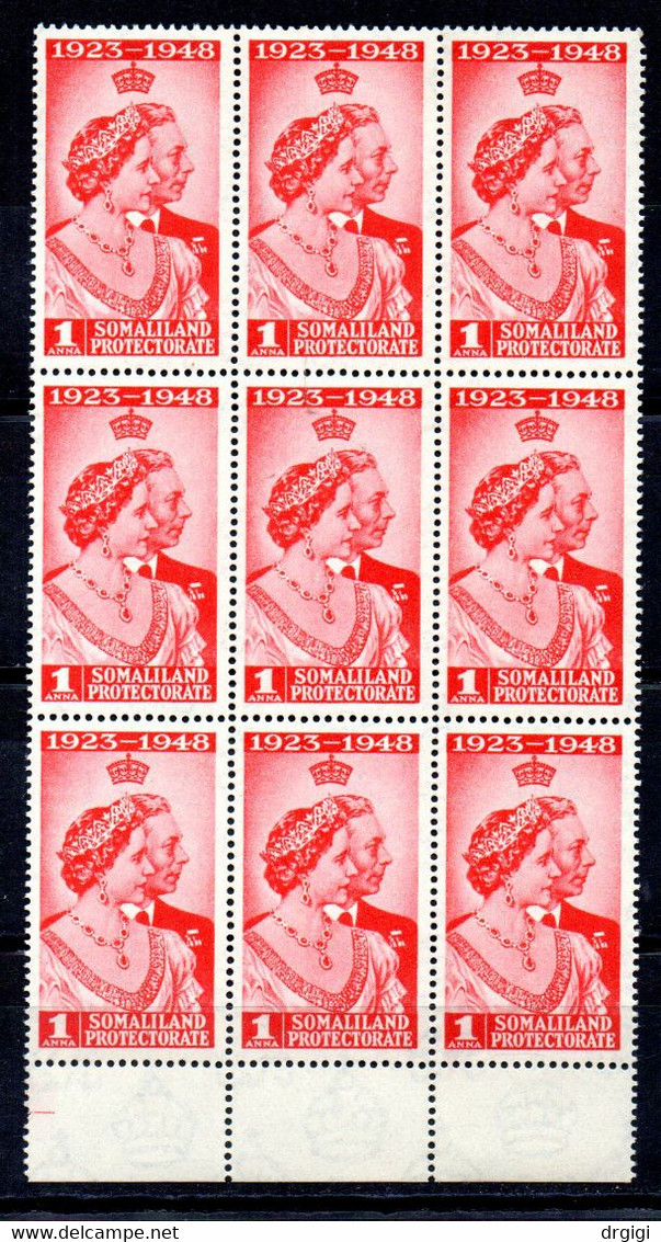 SOMALILAND 1946 KGVI - BLOCCO DI 9 Sc 110 SG 119 MNH** BDF - Somaliland (Protectorate ...-1959)