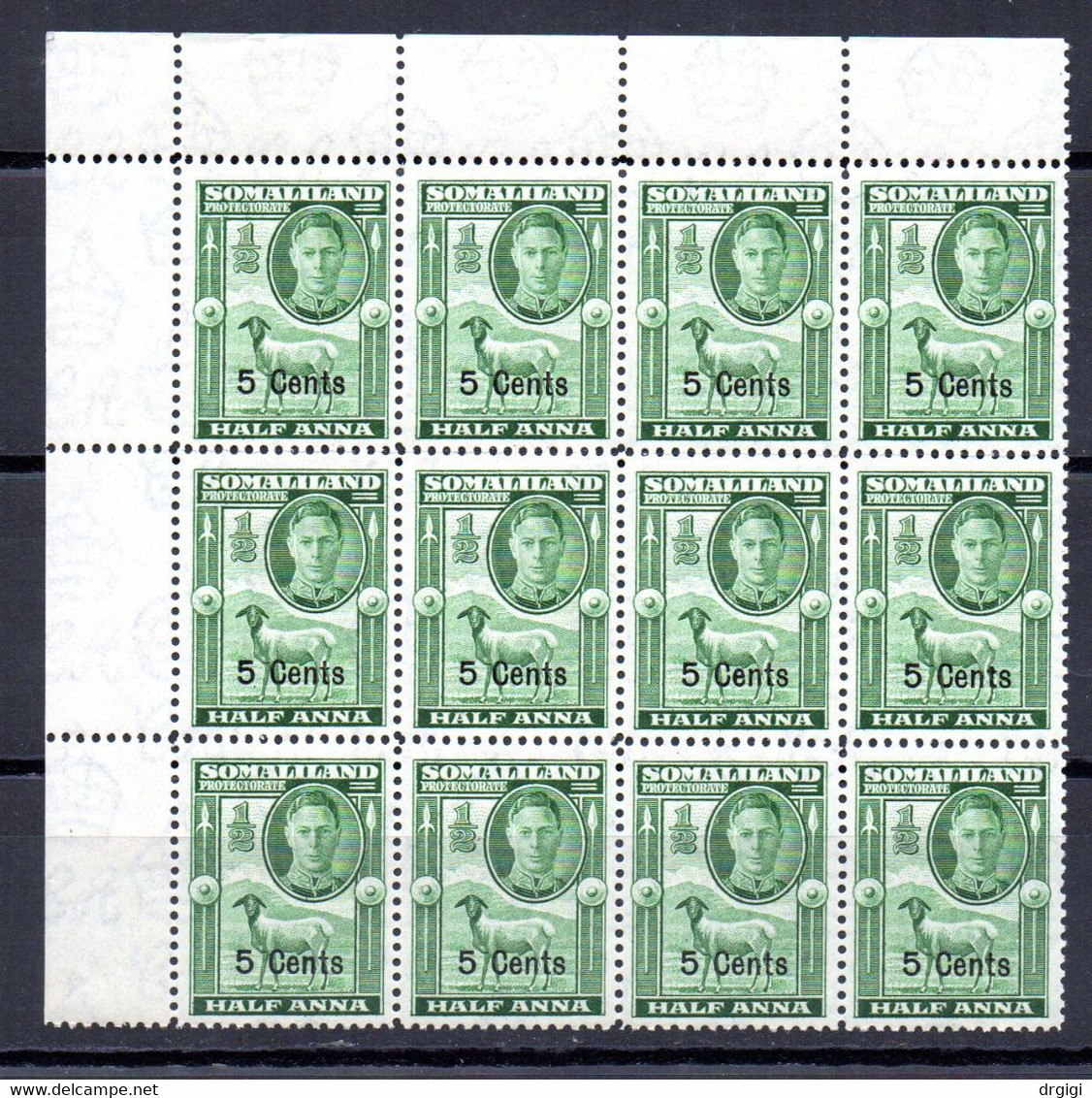 SOMALILAND 1946 KGVI - BLOCCO DI 12 Sc 116 SG 125 MNH** ADF - Somaliland (Protectorate ...-1959)