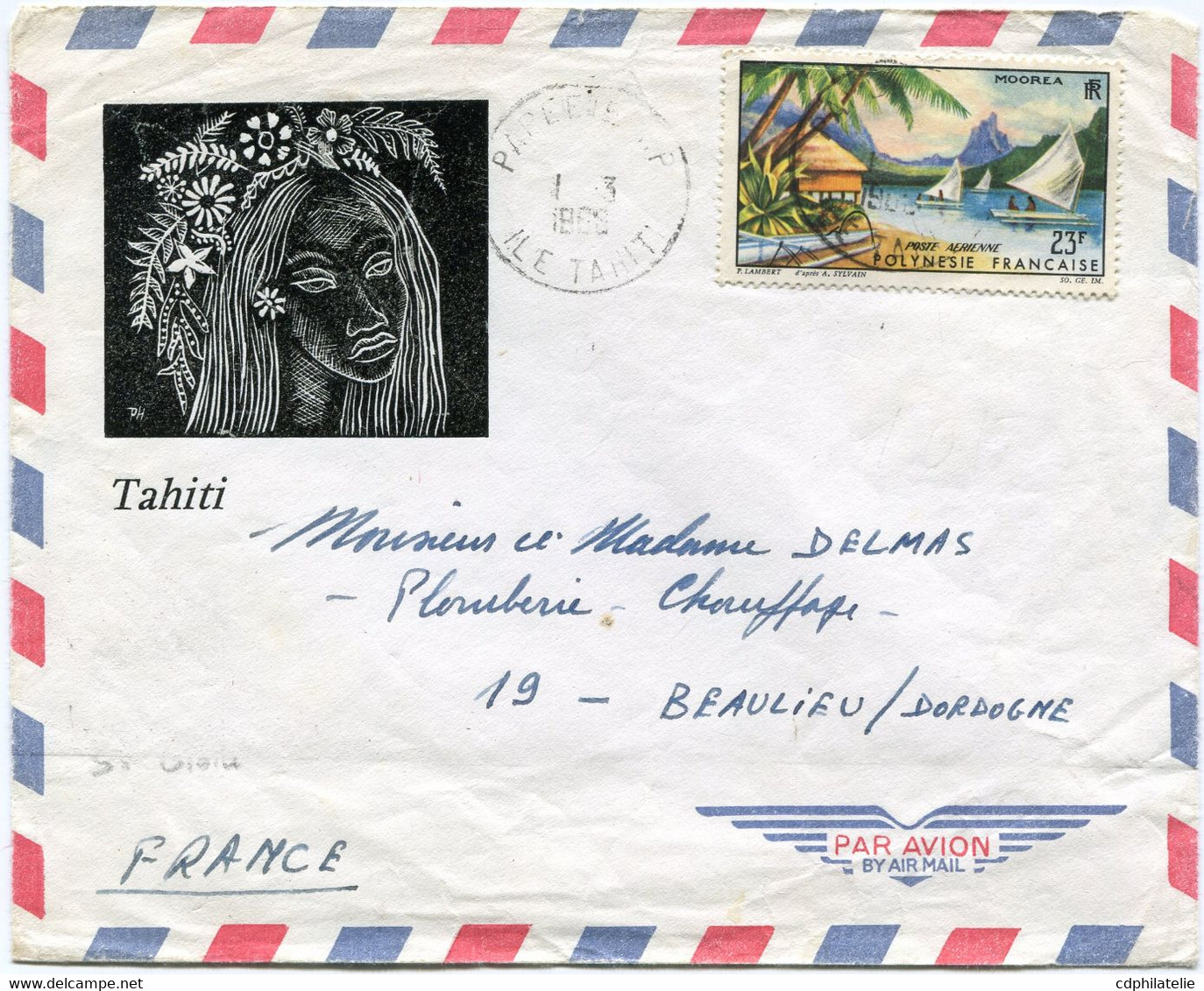 POLYNESIE LETTRE PAR AVION DEPART PAPEETE 1-3-1966 ILE TAHITI POUR LA FRANCE - Covers & Documents