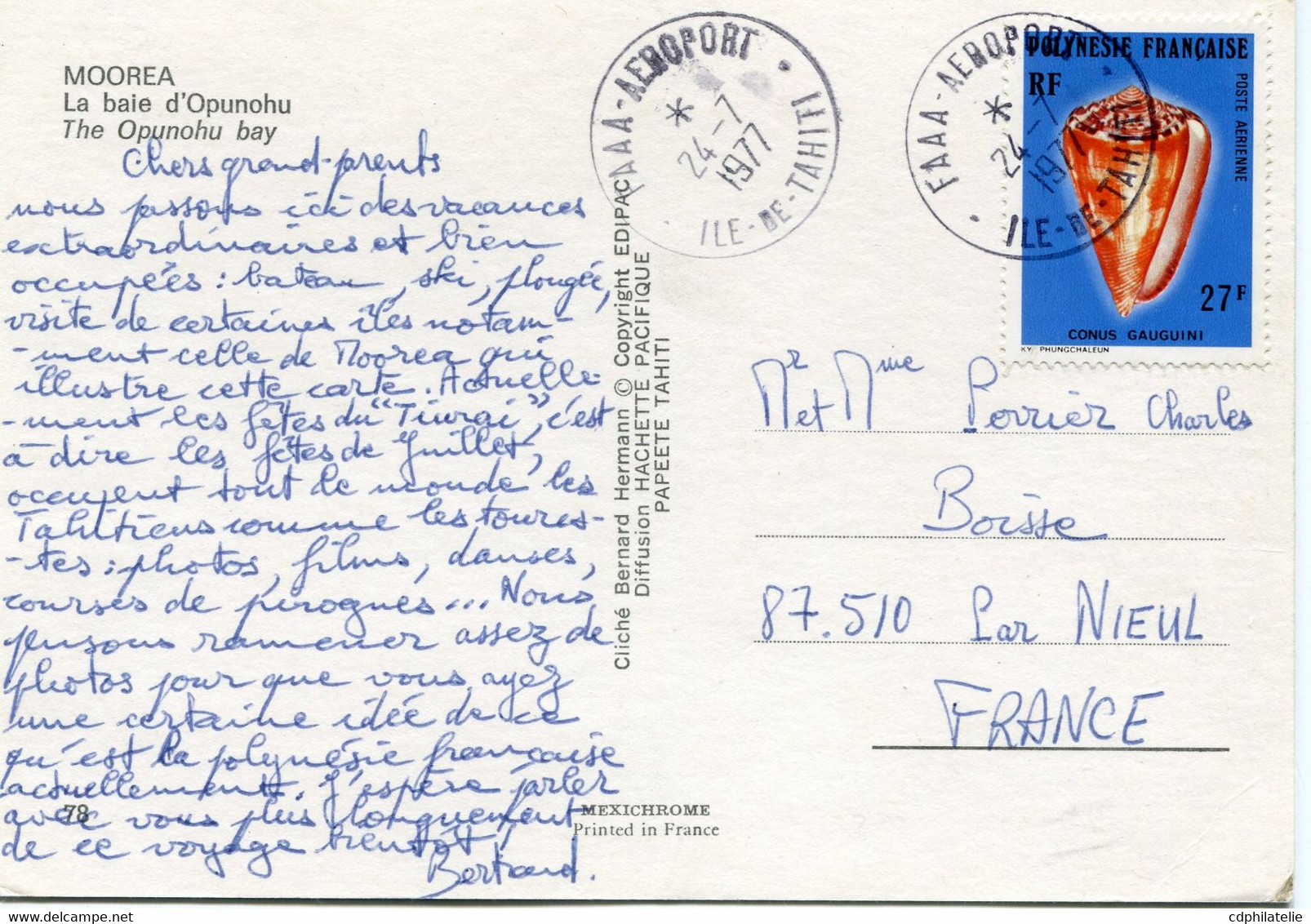 POLYNESIE CARTE POSTALE DEPART FAAA-AEROPORT 24-7-1977 ILE DE TAHITI POUR LA FRANCE - Storia Postale