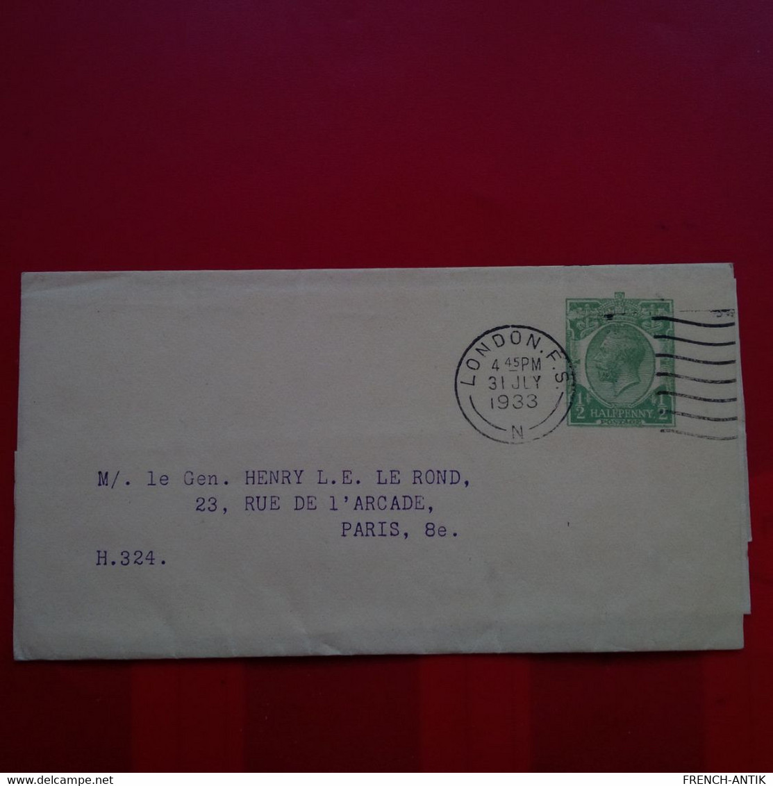 LETTRE LONDON POUR PARIS GENERAL HENRY L.E.LE ROND 1933 - Storia Postale