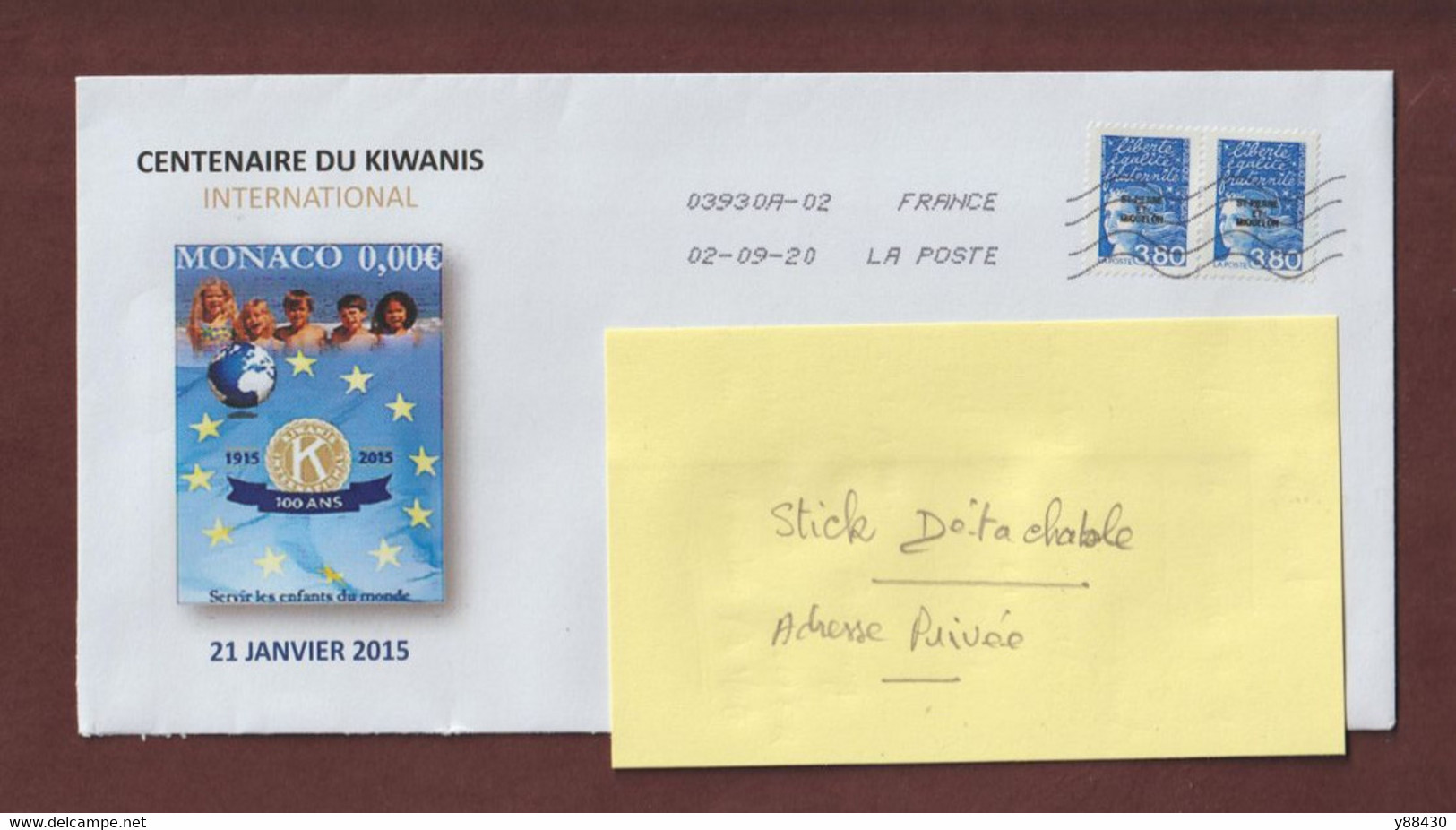 Paire De Timbres 652 De 1998 - Enveloppe Du CENTENAIRE DU KIWANIS . MONACO - SAINT PIERRE ET MIQUELON - Covers & Documents