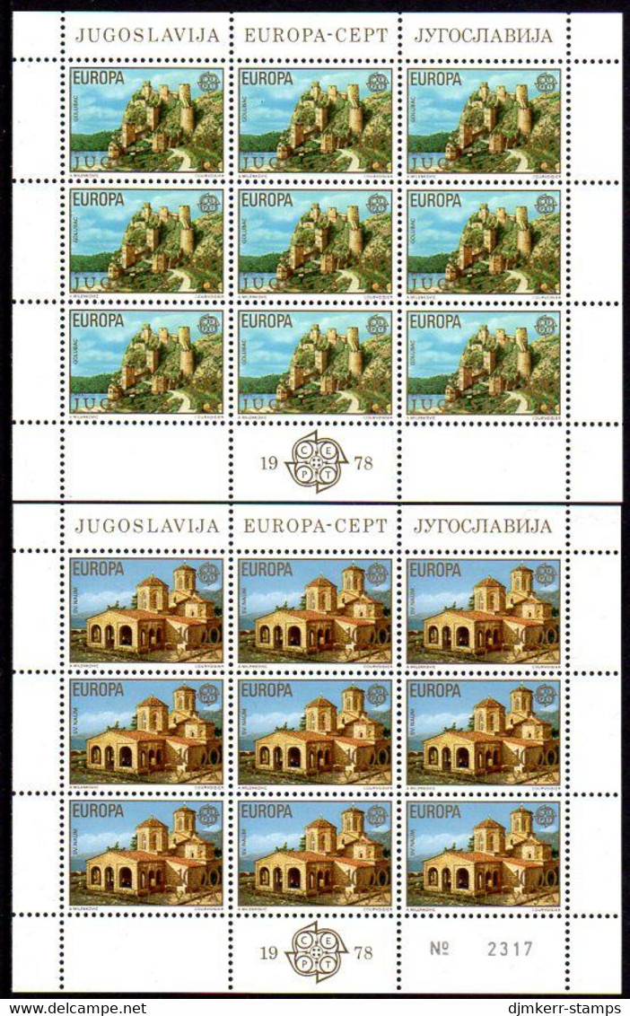 YUGOSLAVIA 1978 Europa: Architectural Monuments Sheetlets MNH / **.  Michel 1725-26 - Hojas Y Bloques