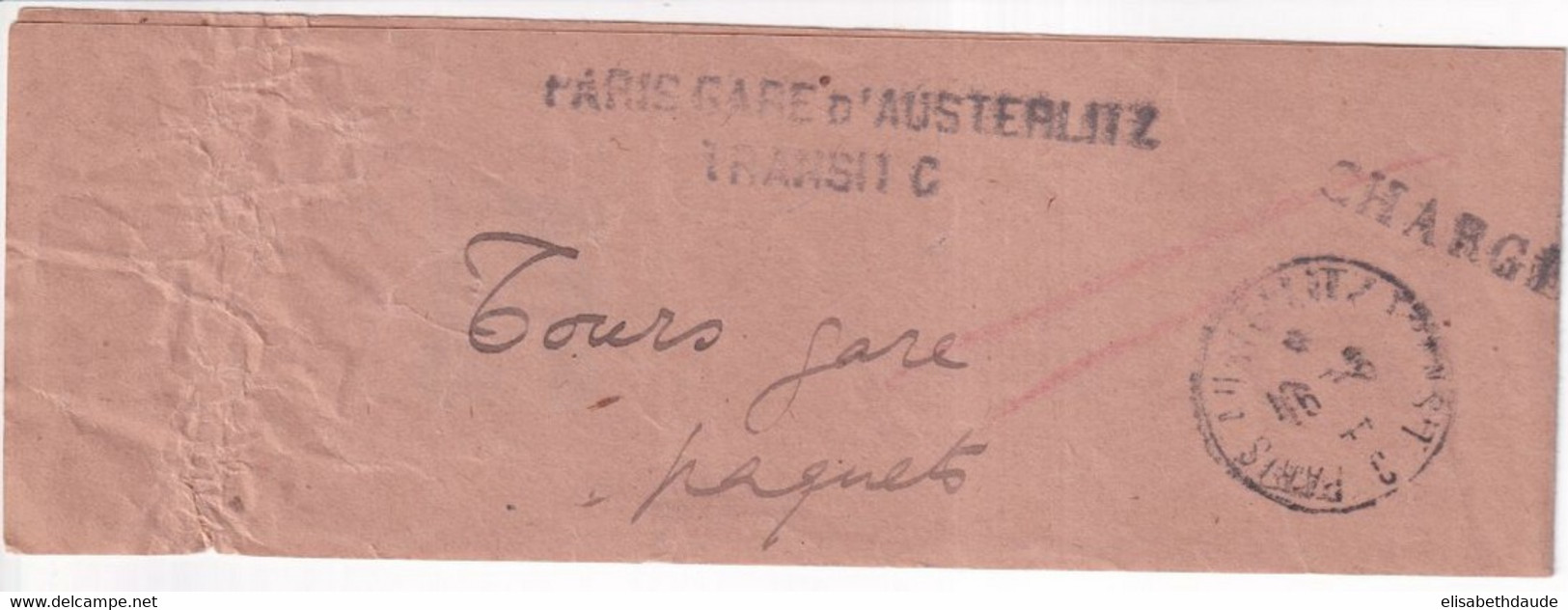 SEMEUSE CAMEE - 1944 - BANDE ENTIER 10c Avec ANNULATION Pour SERVIR De COLLIER De SAC POSTAL ! PARIS => TOURS - Wikkels Voor Tijdschriften