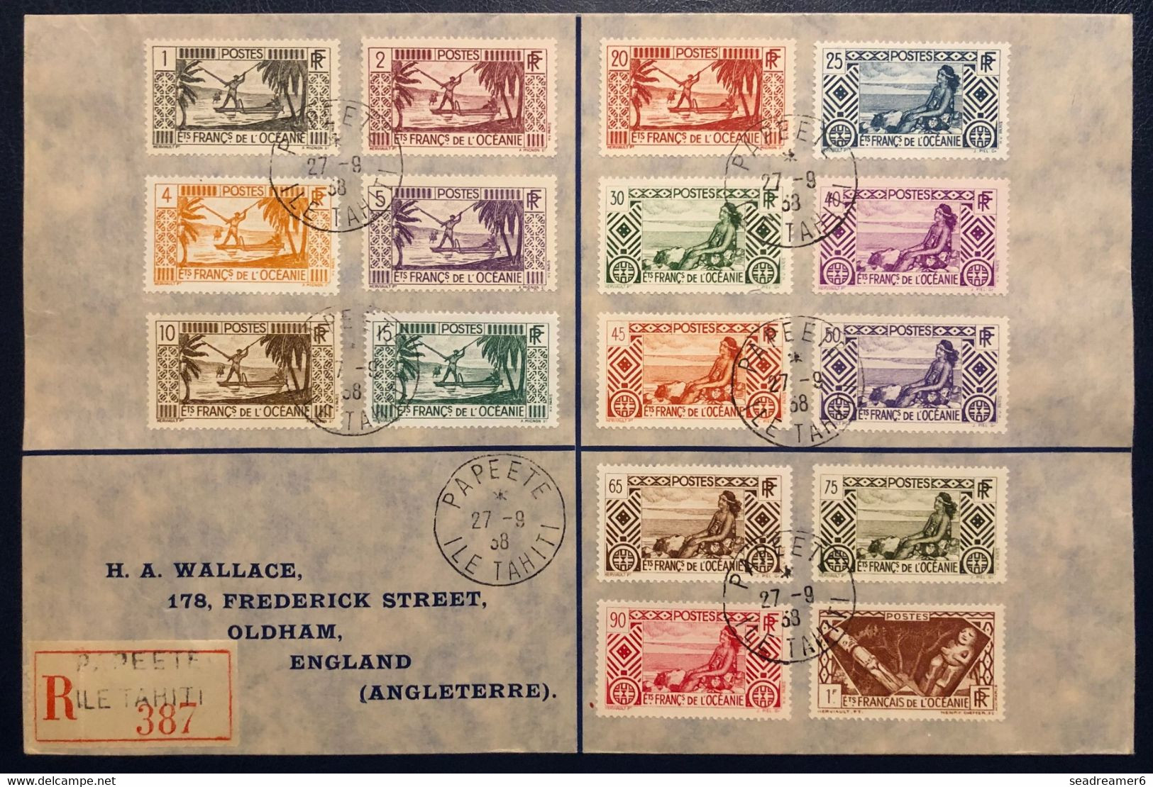 Océanie Lettre Recommandée TAHITI 1938 Set De 16 Valeurs Oblitérés De Papeete Pour OLDHAM Angleterre TTB - Brieven En Documenten