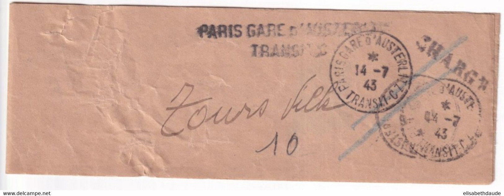 1943 - BANDE ENTIER SEMEUSE 15c ANNULATION Pour SERVIR De COLLIER De SAC POSTAL ! COTE = 300EUR.PARIS AUSTERLITZ TRANSIT - 1906-38 Semeuse Camée