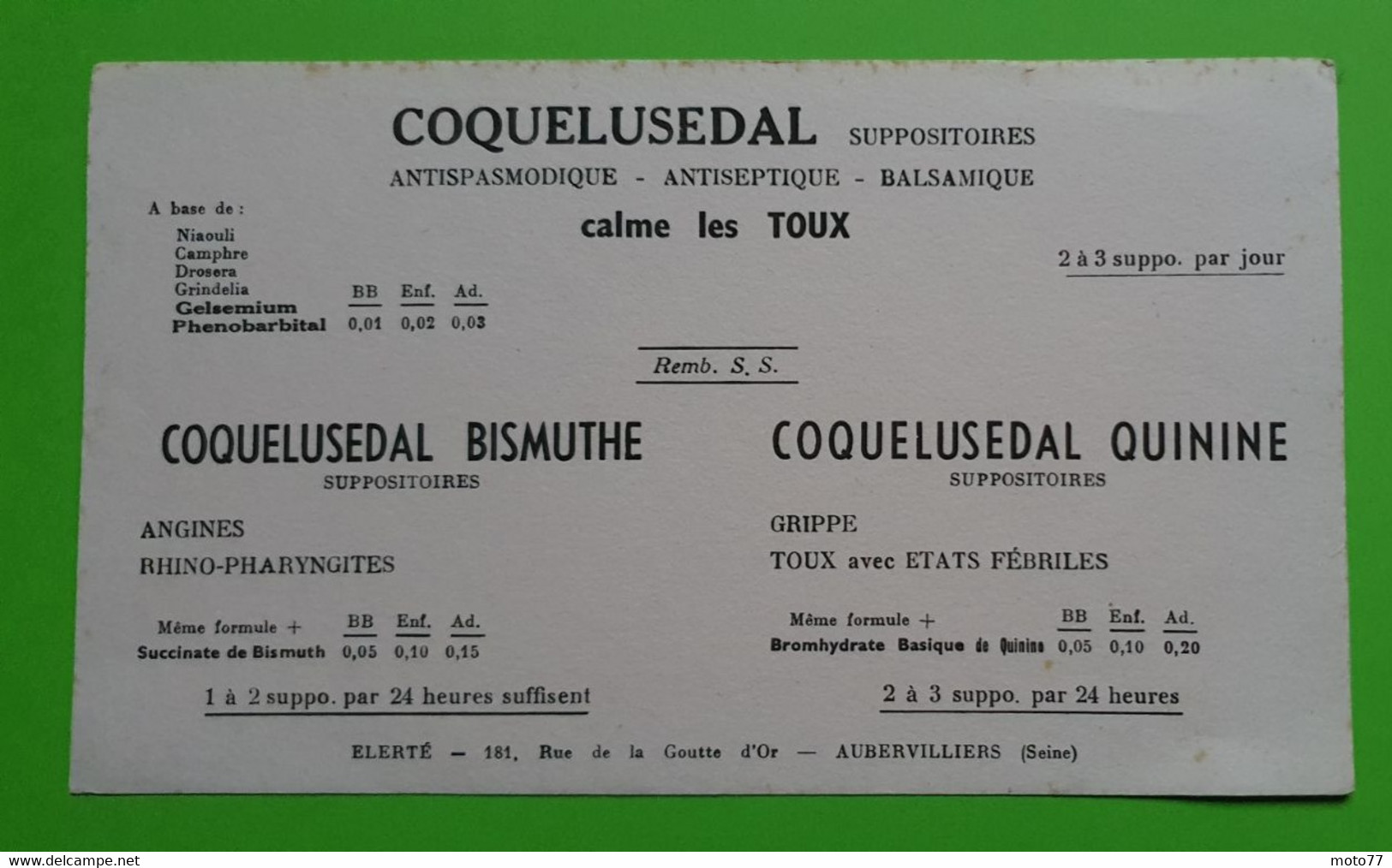 Buvard 967 - Laboratoire Elerté - COQUELUSEDAL - Etat D'usage : Voir Photos- 21x12 Cm Environ - Vers 1950 - Produits Pharmaceutiques