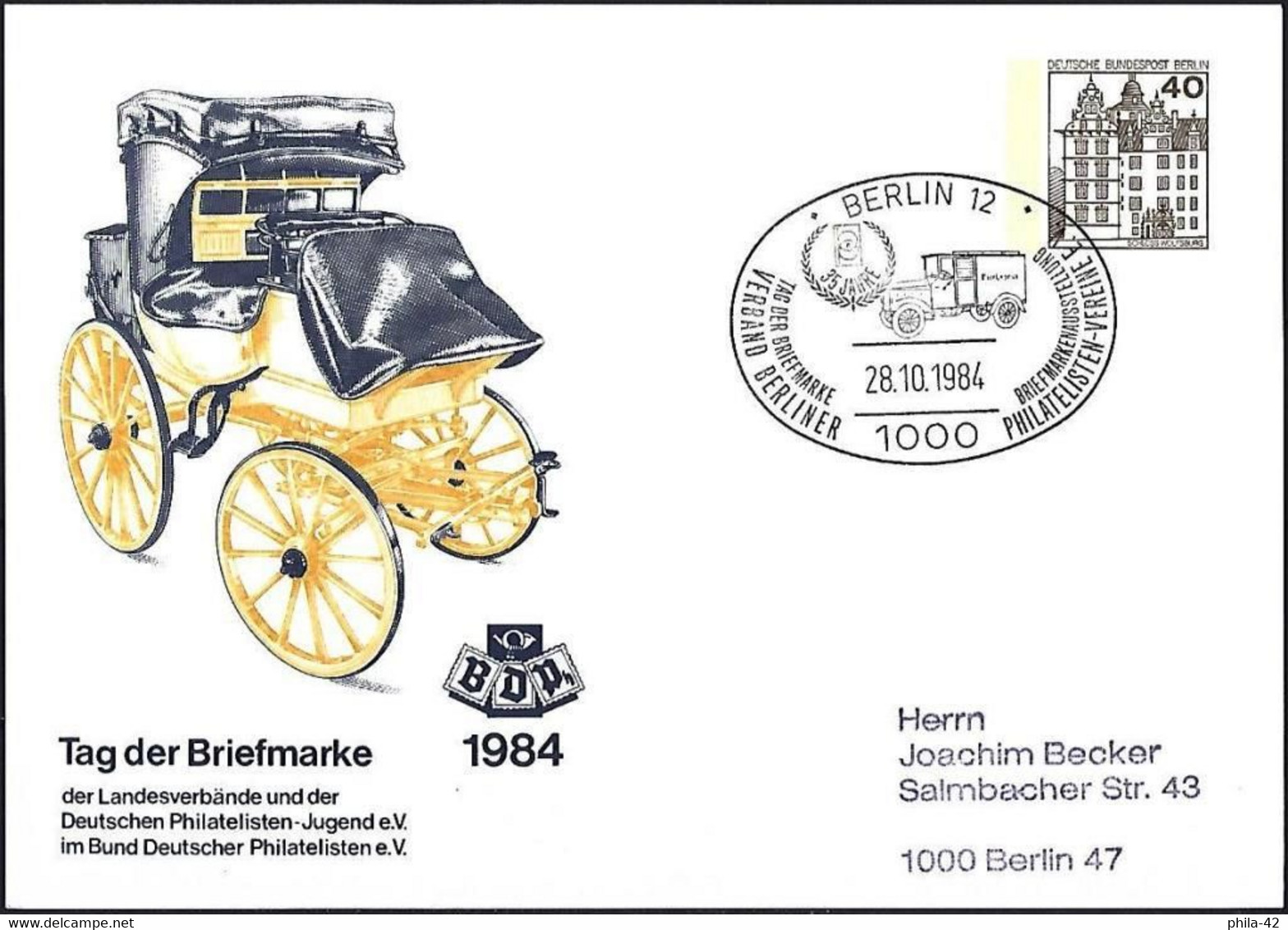 Germany (Berlin) 1984 - Postal Stationary : Stamp Day - Carriage - Cartes Postales Privées - Oblitérées