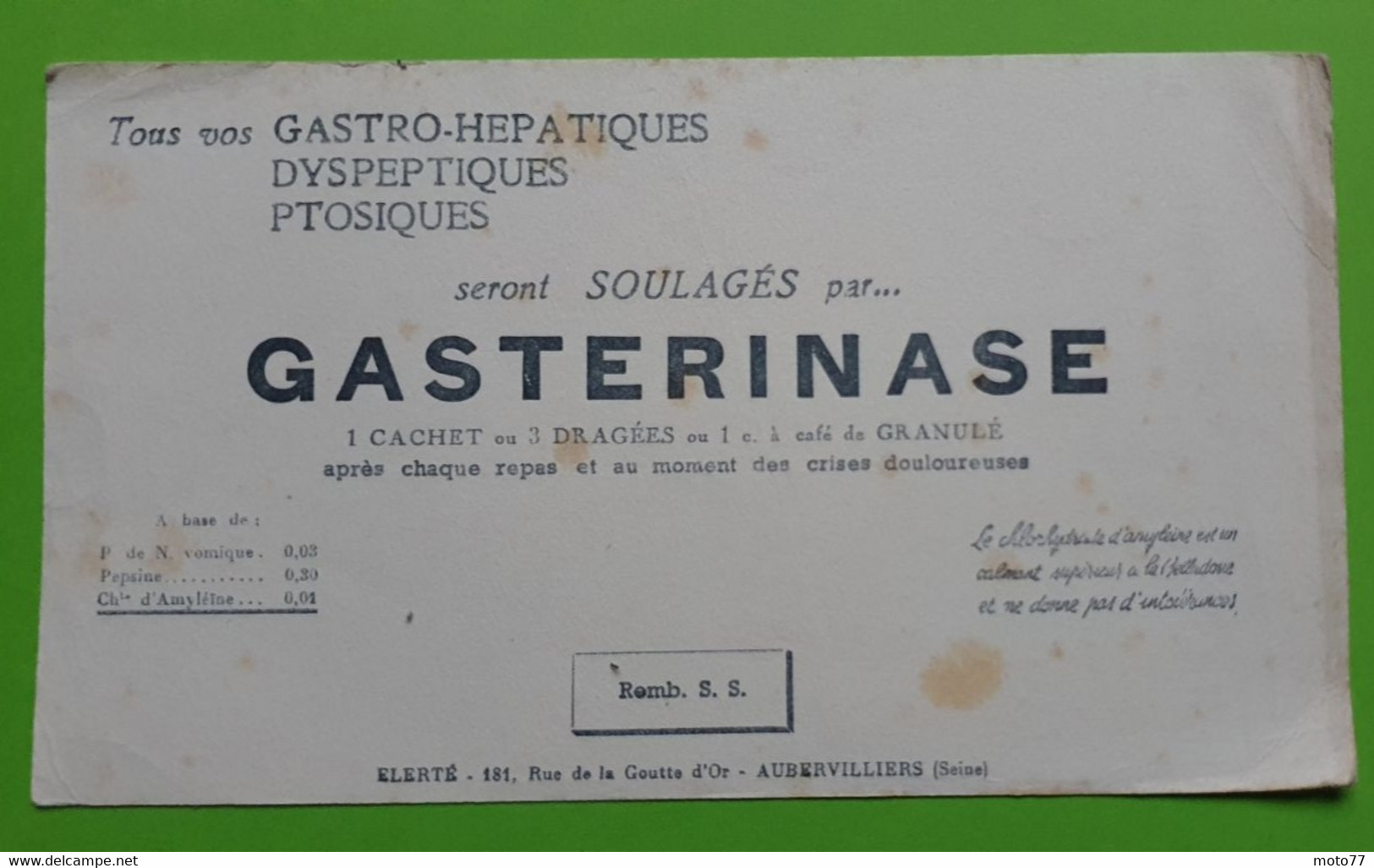 Buvard 970 - Laboratoire Elerté - GASTERINASE - Etat D'usage : Voir Photos- 21x12 Cm Environ - Vers 1950 - Produits Pharmaceutiques