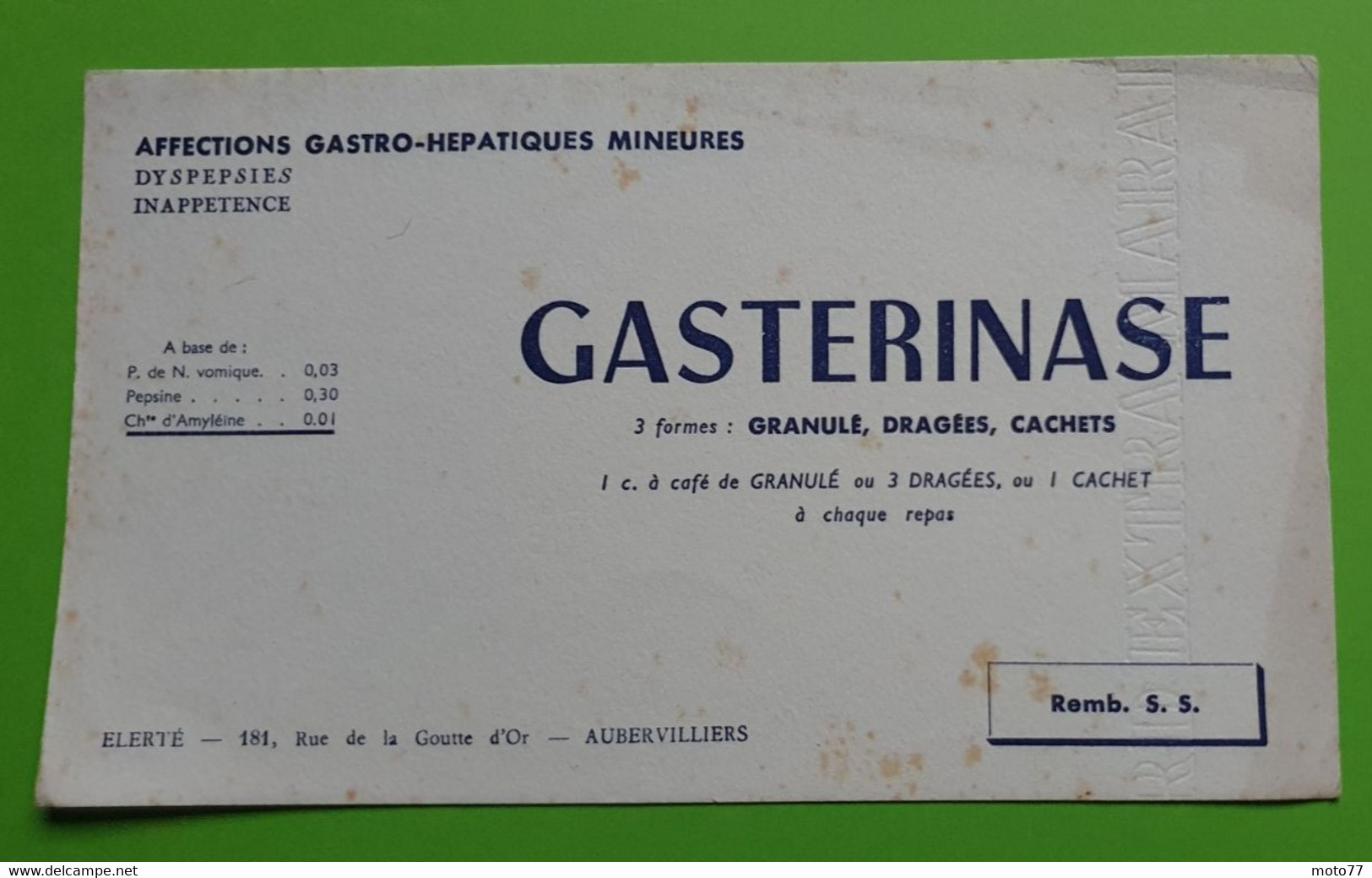 Buvard 971 - Laboratoire Elerté - GASTERINASE - Etat D'usage : Voir Photos- 21x12 Cm Environ - Vers 1950 - Produits Pharmaceutiques