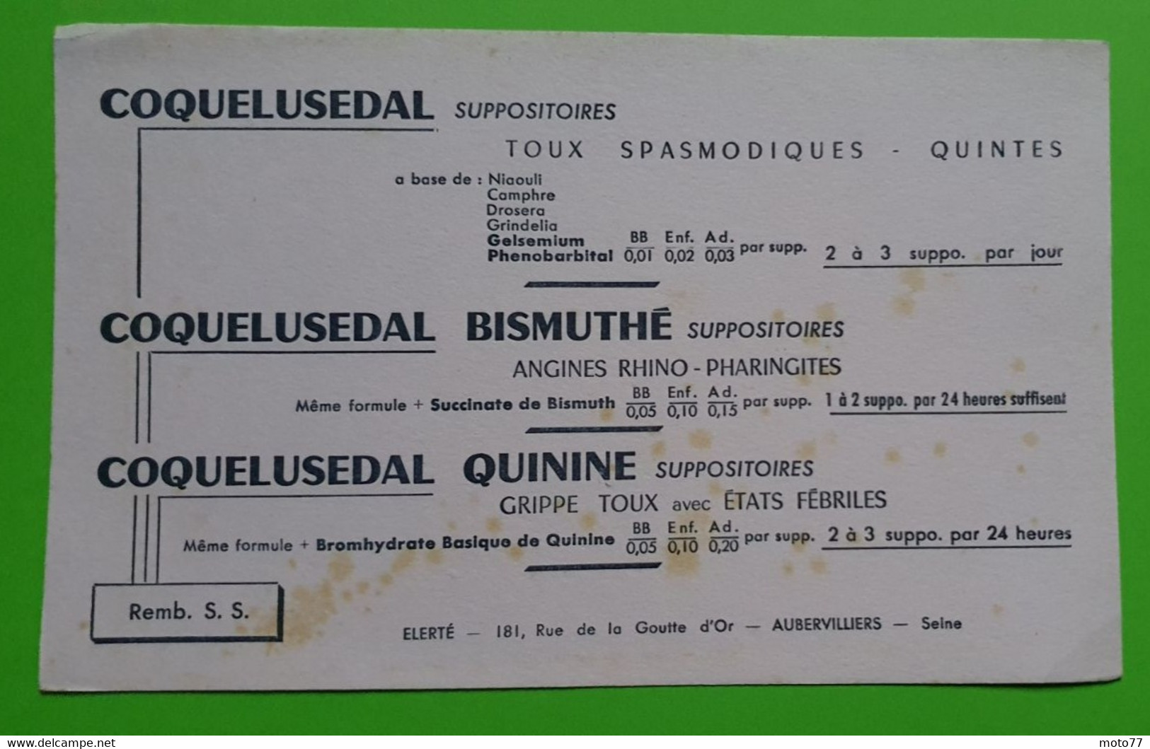 Buvard 972 - Laboratoire Elerté - COQUELUSEDAL - Etat D'usage : Voir Photos- 21x13 Cm Environ - Vers 1950 - Produits Pharmaceutiques