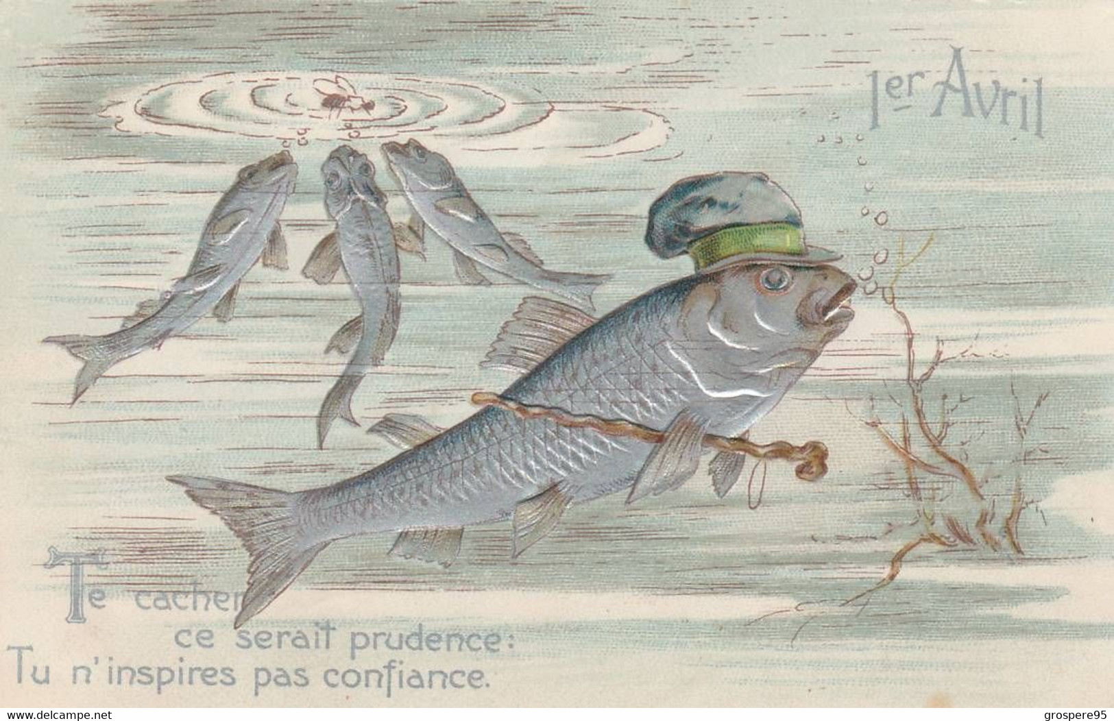 POISSONS 1er AVRIL ARGENTES GAUFRES AVEC TEXTE 1903 - 1° Aprile (pesce Di Aprile)