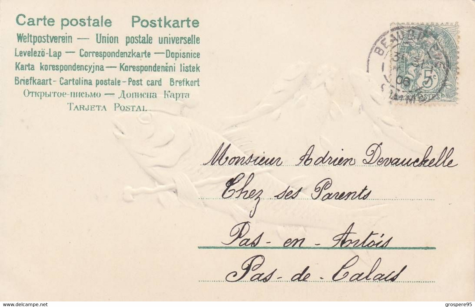 POISSONS 1er AVRIL ARGENTES GAUFRES AVEC TEXTE 1903 - Erster April