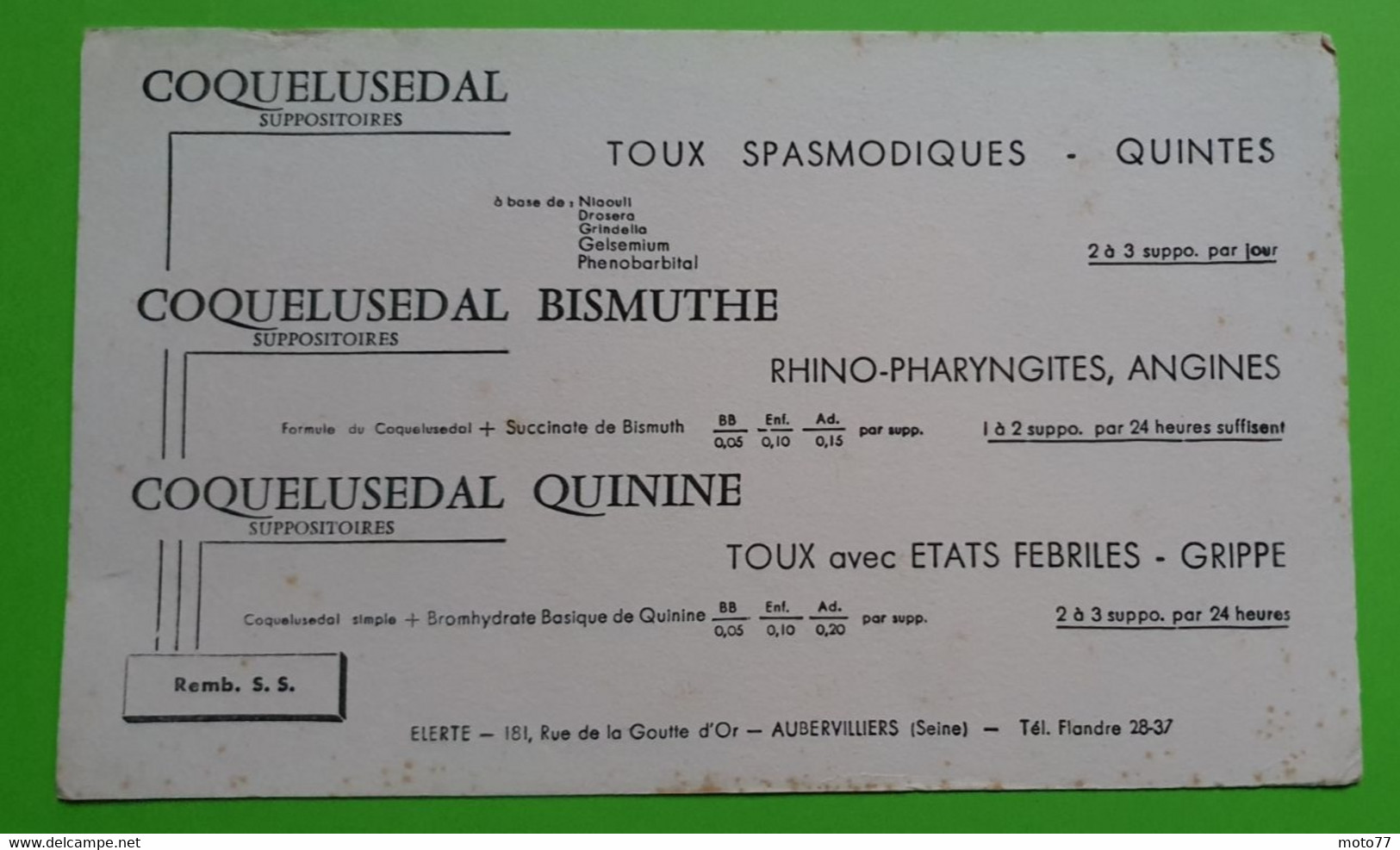 Buvard 974 - Laboratoire Elerté - COQUELUSEDAL 2 - Etat D'usage : Voir Photos- 21x12.5 Cm Environ - Vers 1950 - Produits Pharmaceutiques