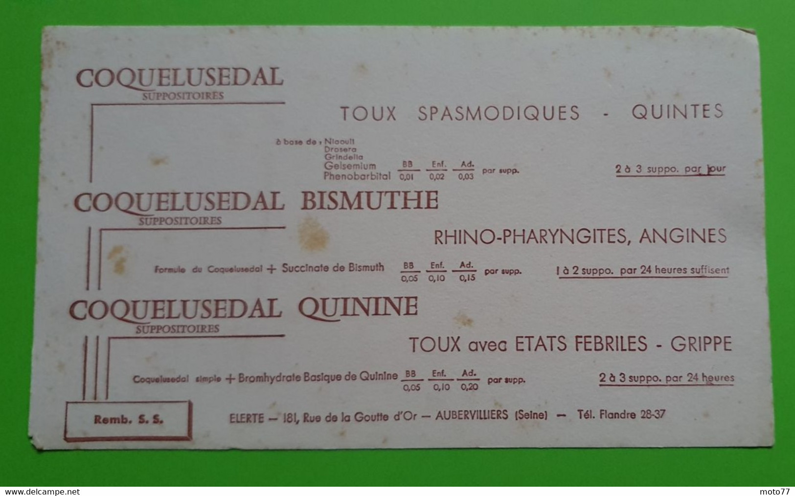 Buvard 977 - Laboratoire Elerté - COQUELUSEDAL 5 Rosé - Etat D'usage : Voir Photos- 21x12 Cm Environ - Vers 1950 - Produits Pharmaceutiques