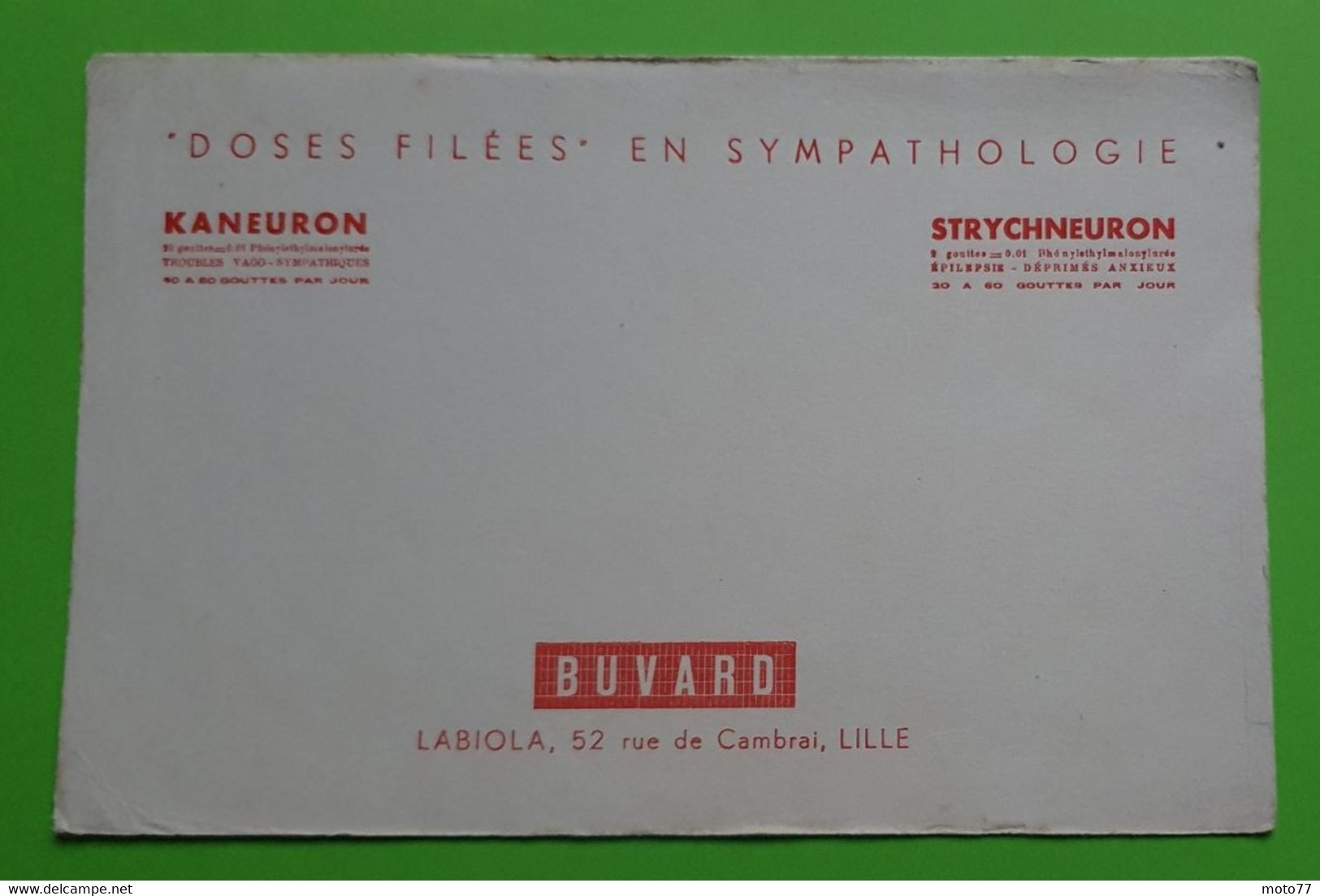 Buvard 978 - Laboratoire Labiola - KANEURON STRYCHNEURON - Etat D'usage : Voir Photos- 21x13.5 Cm Environ - Vers 1950 - Produits Pharmaceutiques