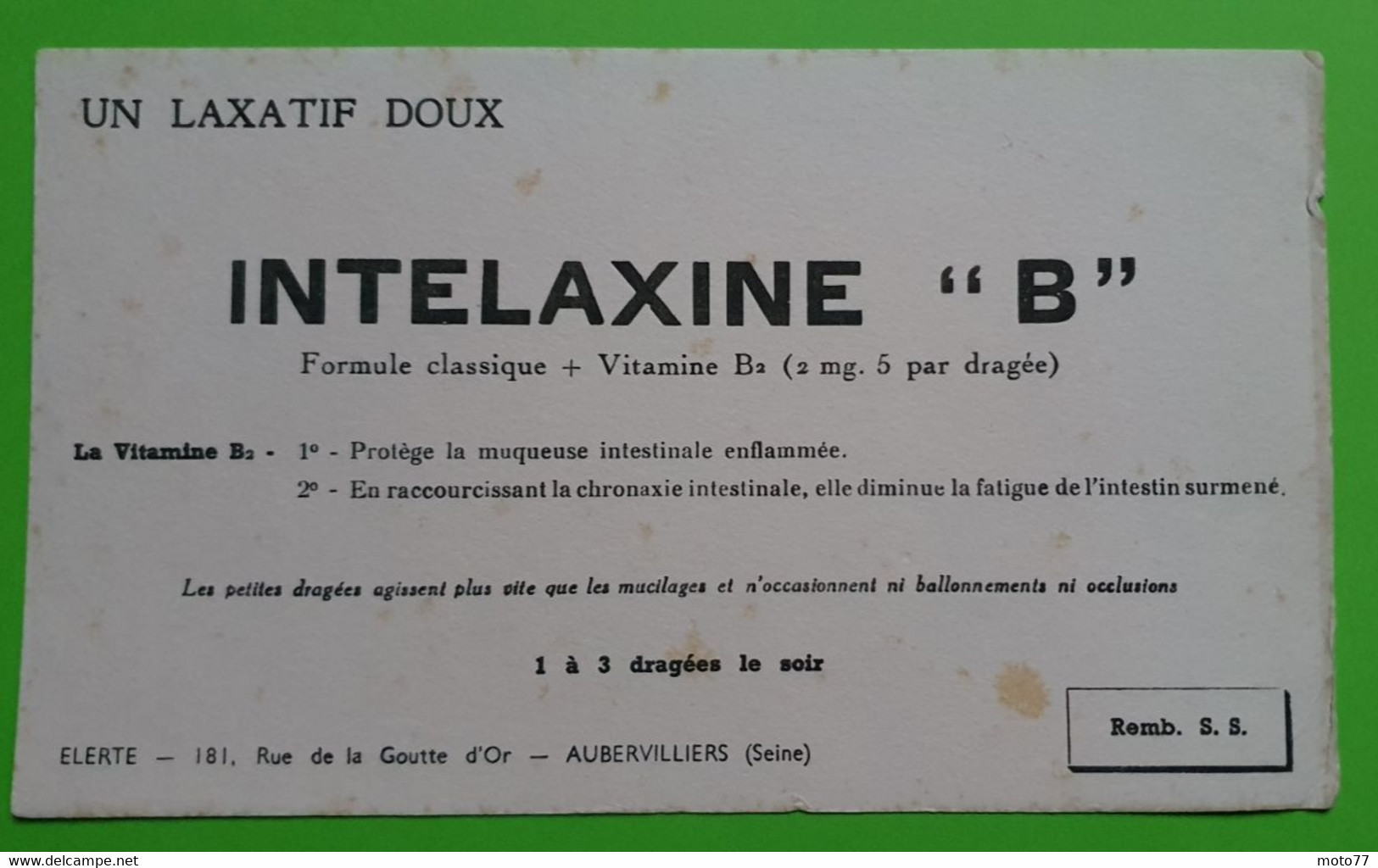 Buvard 979 - Laboratoire Elerté - INTELAXINE "B" - Etat D'usage : Voir Photos- 21x12.5 Cm Environ - Vers 1950 - Produits Pharmaceutiques