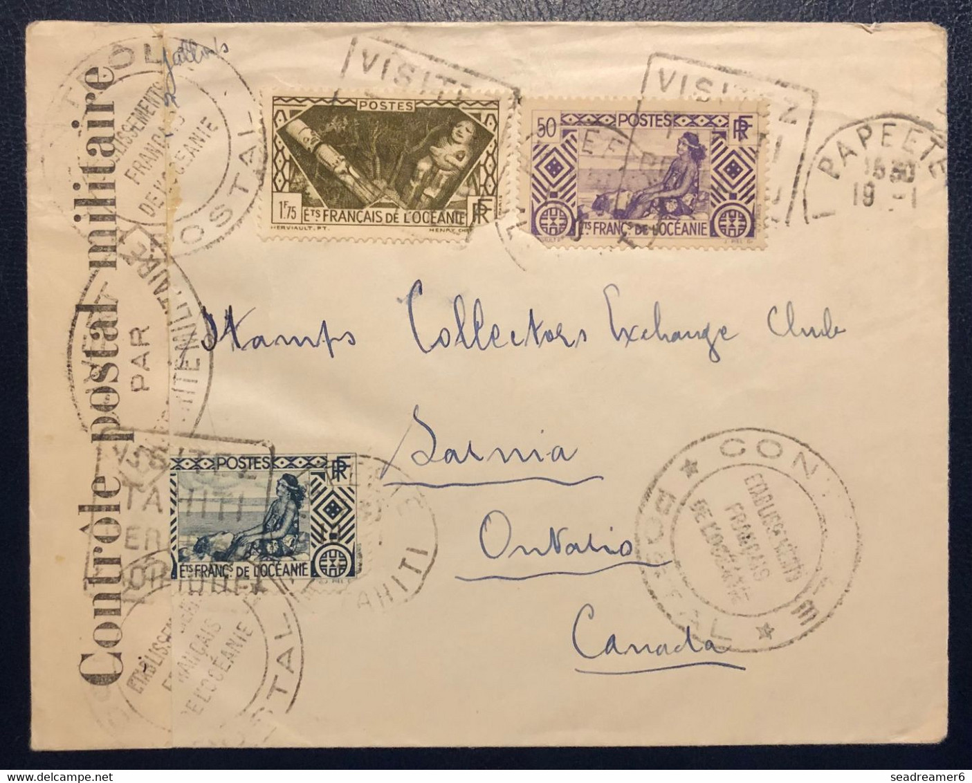 Océanie Lettre TAHITI 1940 Dateur De Papeete Pour SAIMIA CANADA + Double Censure TTB - Storia Postale