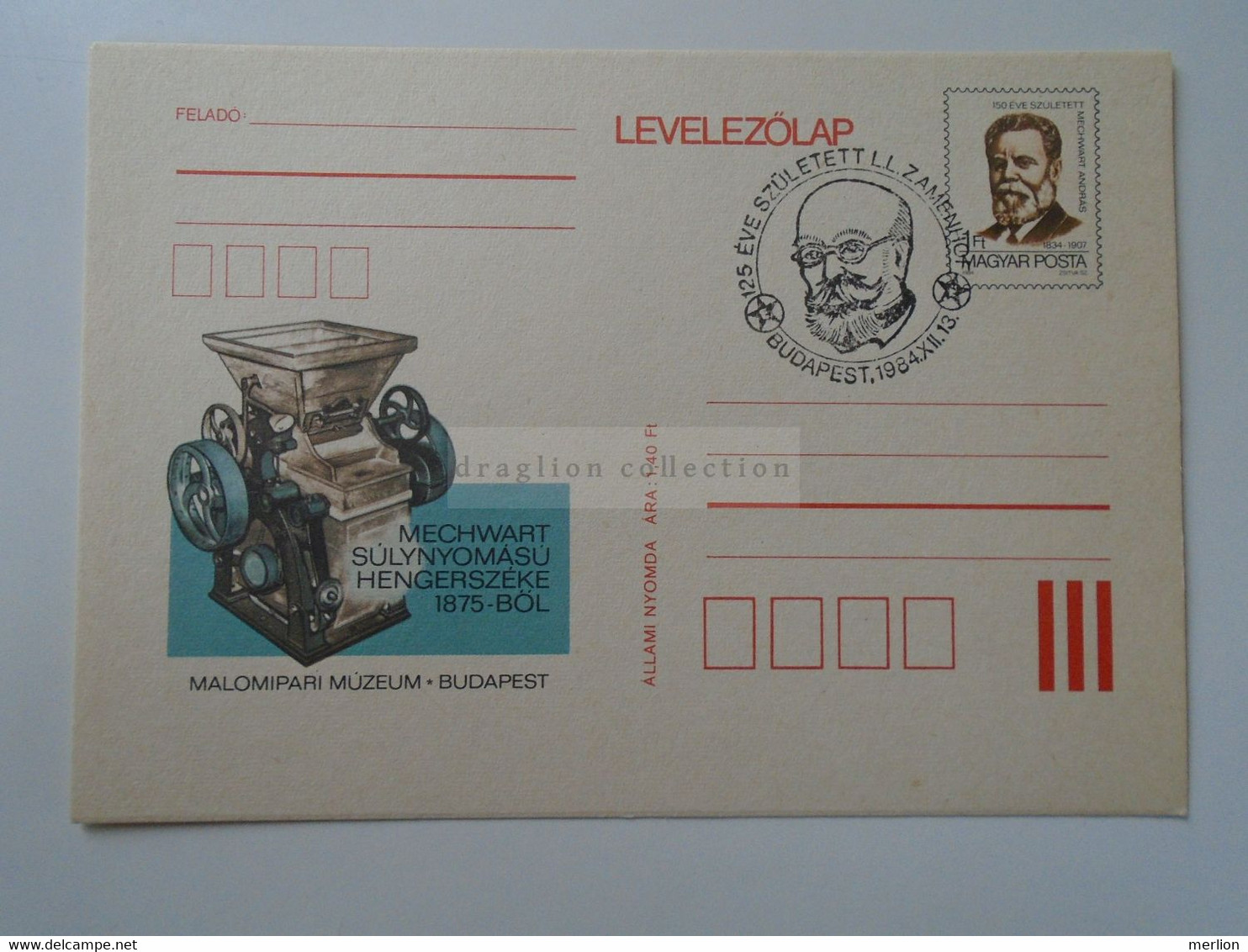 D187046  HUNGARY   Esperanto Postmark   L.L. ZAMENHOF  Budapest 1984 - Marcophilie