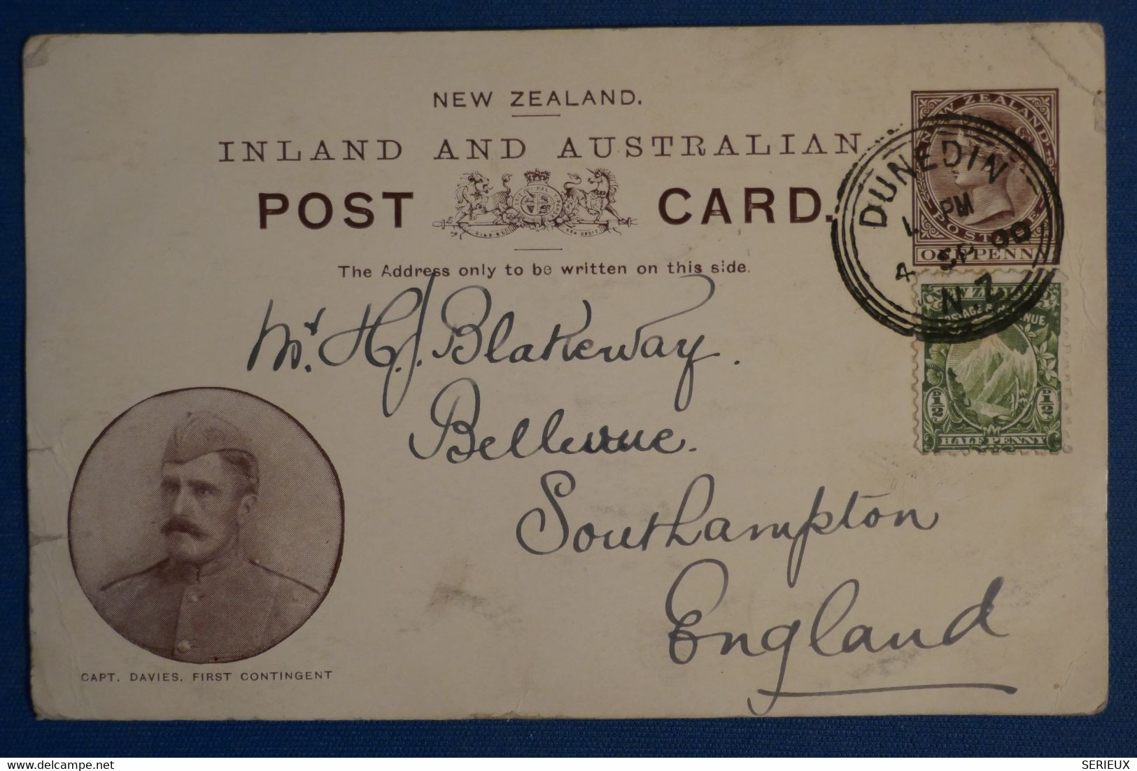 AK5 NEW ZEALAND BELLE CARTE  1900 DUNEDIN POUR SOUTHAMPTON  ENGLAND++++ + AFFRANCH. PLAISANT - Covers & Documents