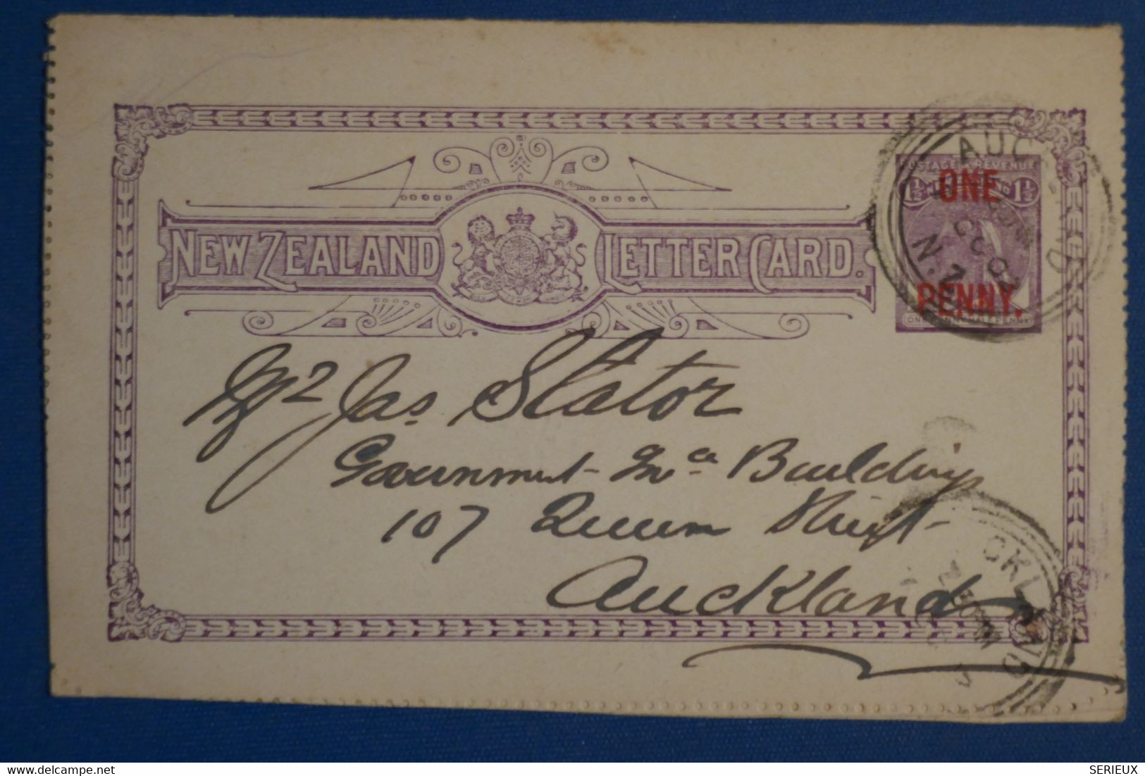 AK5 NEW ZEALAND BELLE CARTE  DOUBLE 1901 AUCKLAND ++++SURCHARGE ROUGE + AFFRANCH.PLAISANT - Briefe U. Dokumente