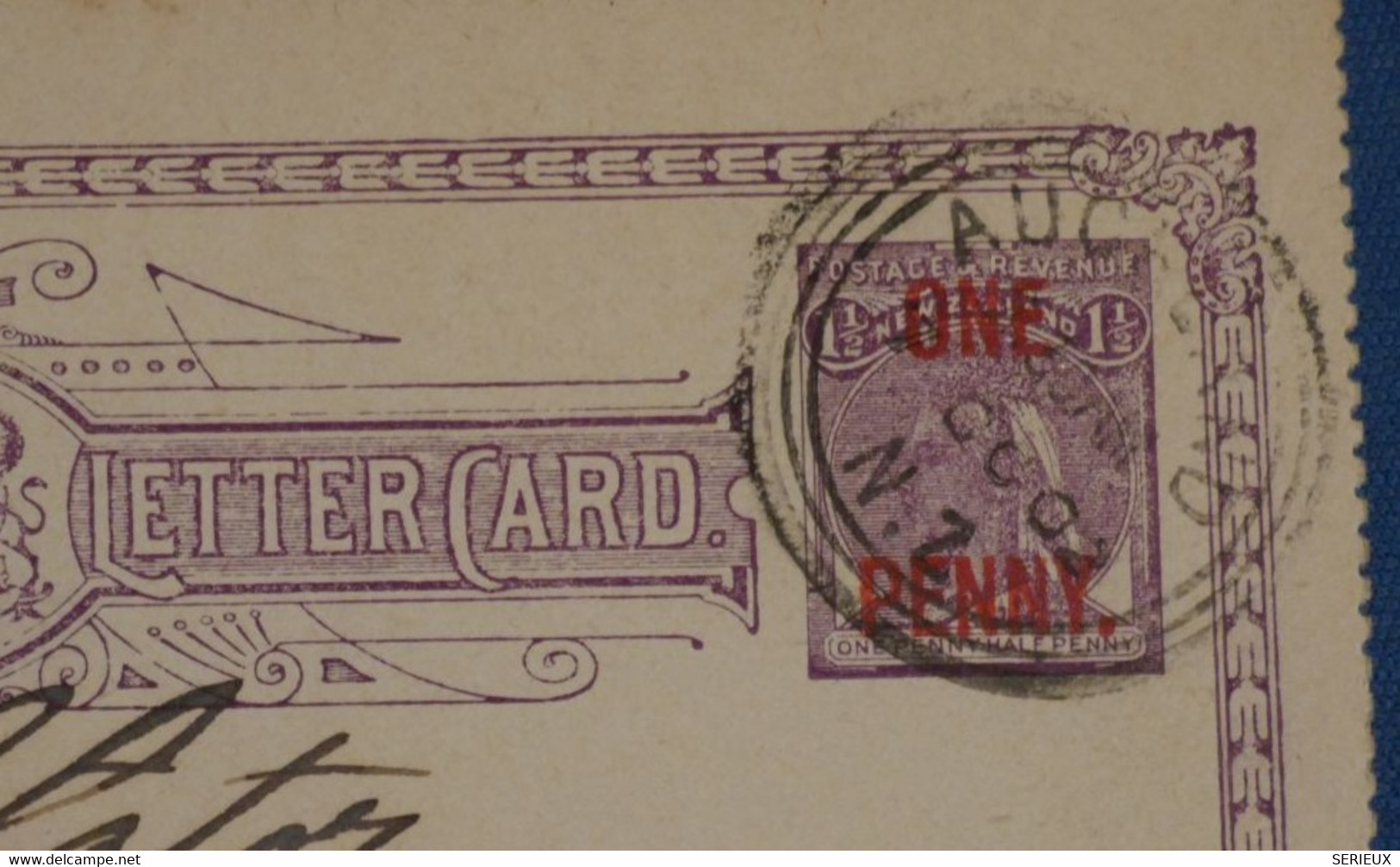 AK5 NEW ZEALAND BELLE CARTE  DOUBLE 1901 AUCKLAND ++++SURCHARGE ROUGE + AFFRANCH.PLAISANT - Lettres & Documents