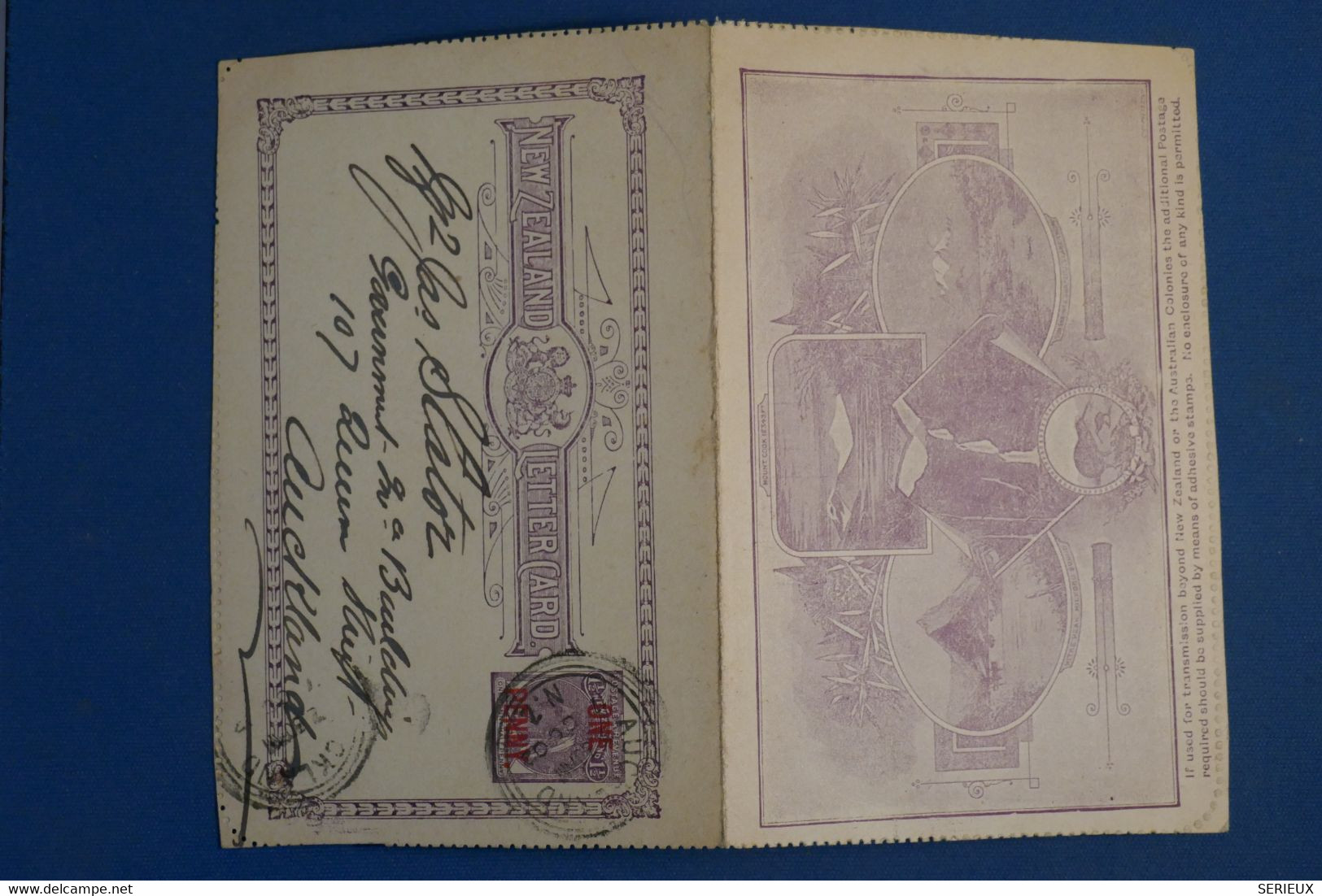 AK5 NEW ZEALAND BELLE CARTE  DOUBLE 1901 AUCKLAND ++++SURCHARGE ROUGE + AFFRANCH.PLAISANT - Brieven En Documenten