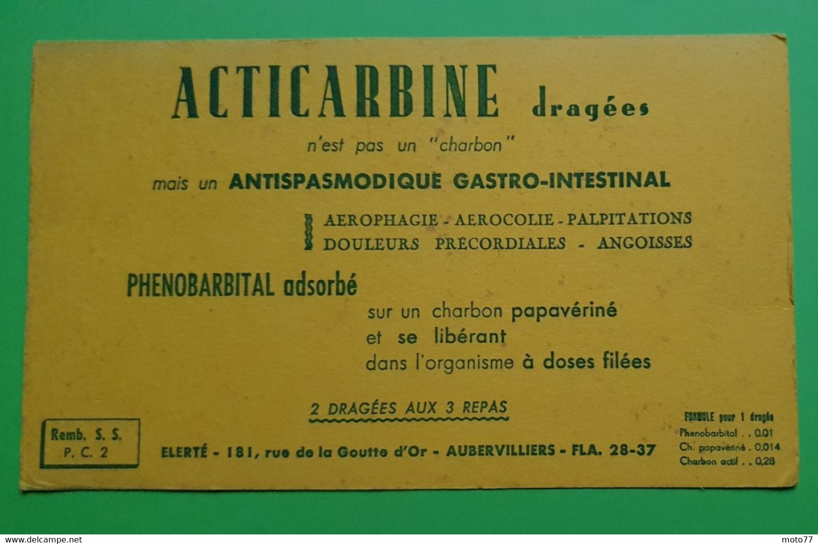 Buvard 988 - Laboratoire Elerté - ACTICARBINE - Etat D'usage : Voir Photos- 21x12.5 Cm Environ - Vers 1950 - Produits Pharmaceutiques