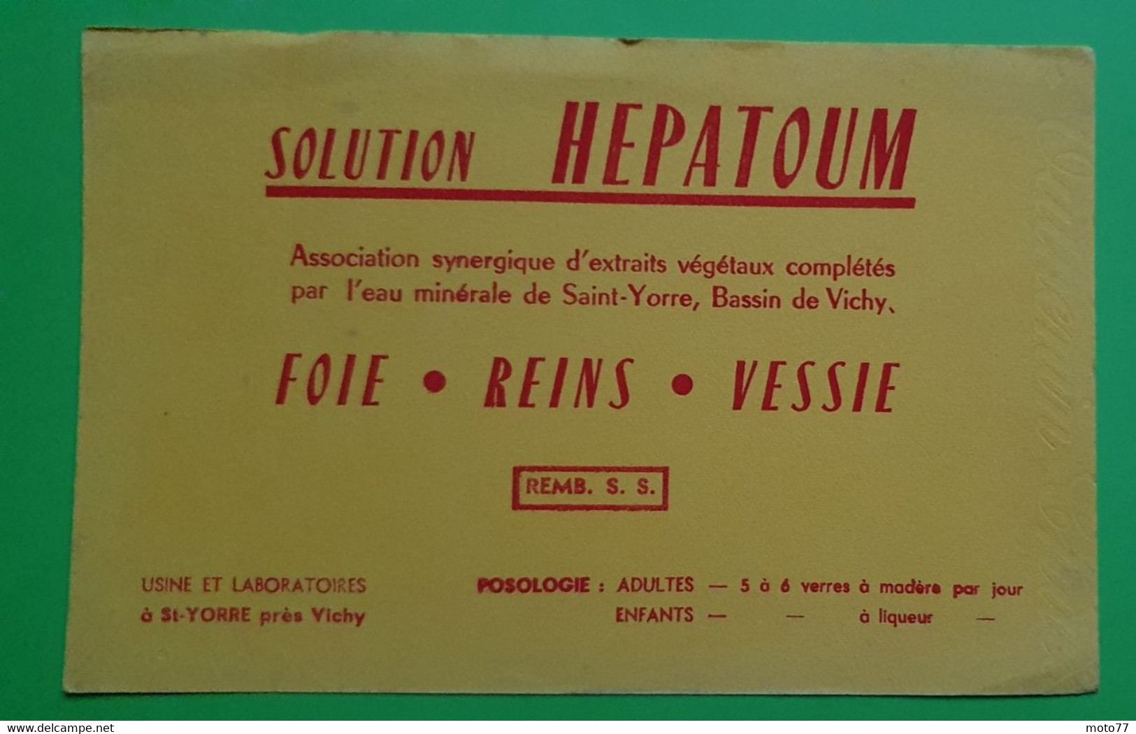 Buvard 992 - Laboratoire - HEPATOUM - Etat D'usage : Voir Photos- 21x13.5 Cm Environ - Vers 1950 - Produits Pharmaceutiques