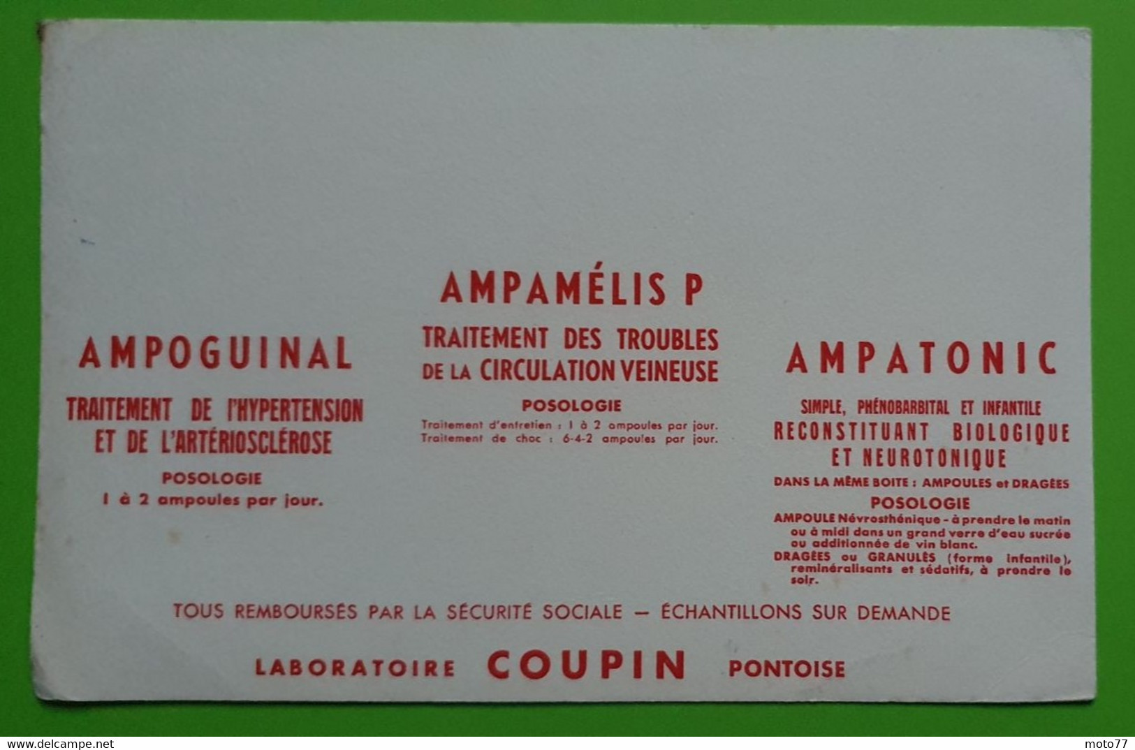 Buvard 997 - Laboratoire Coupin - AMPOGUINAL AMPATONIC - Etat D'usage : Voir Photos- 21x13.5 Cm Environ - Vers 1950 - Drogheria