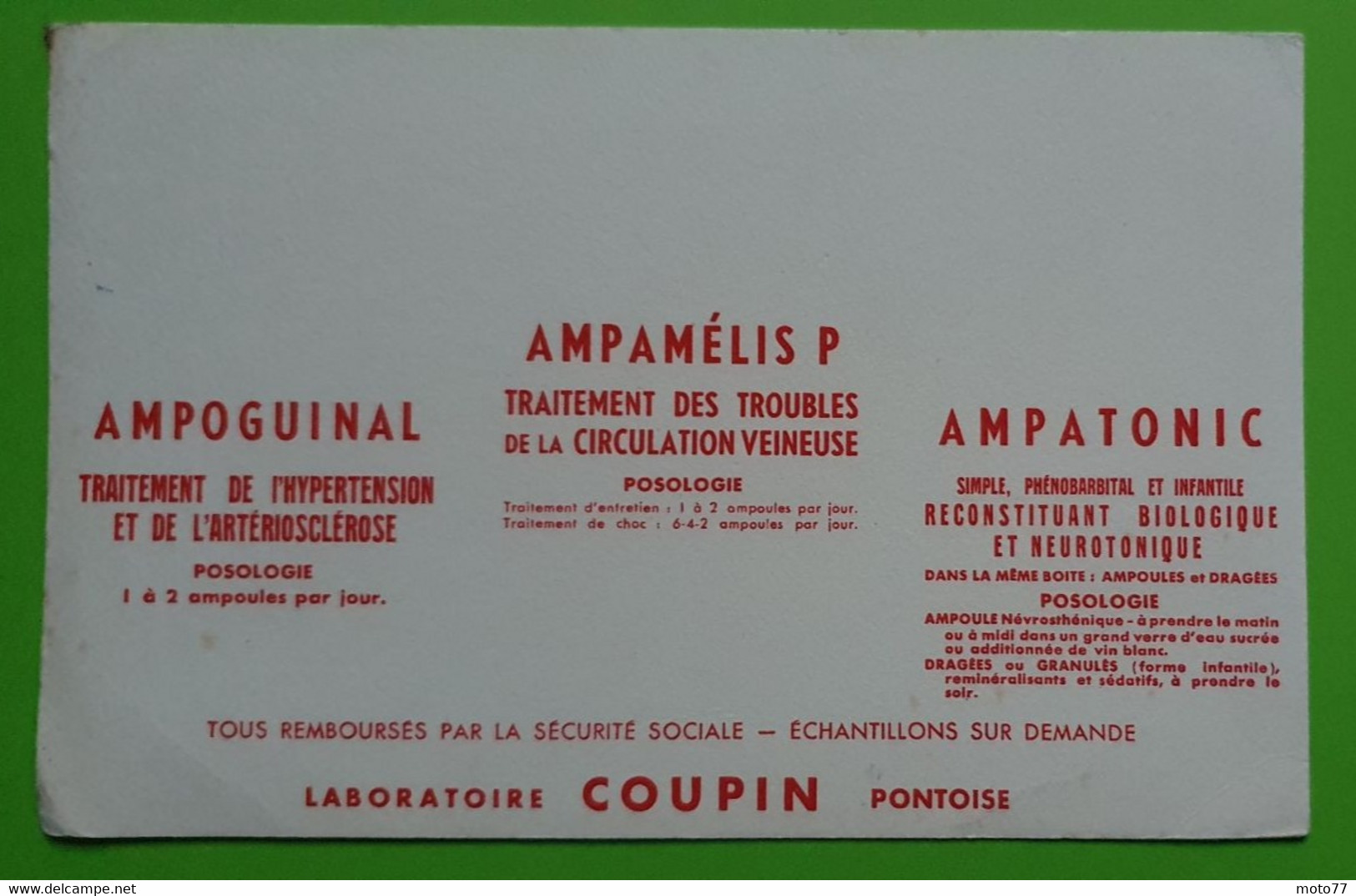 Buvard 997 - Laboratoire Coupin - AMPOGUINAL AMPATONIC - Etat D'usage : Voir Photos- 21x13.5 Cm Environ - Vers 1950 - Produits Pharmaceutiques