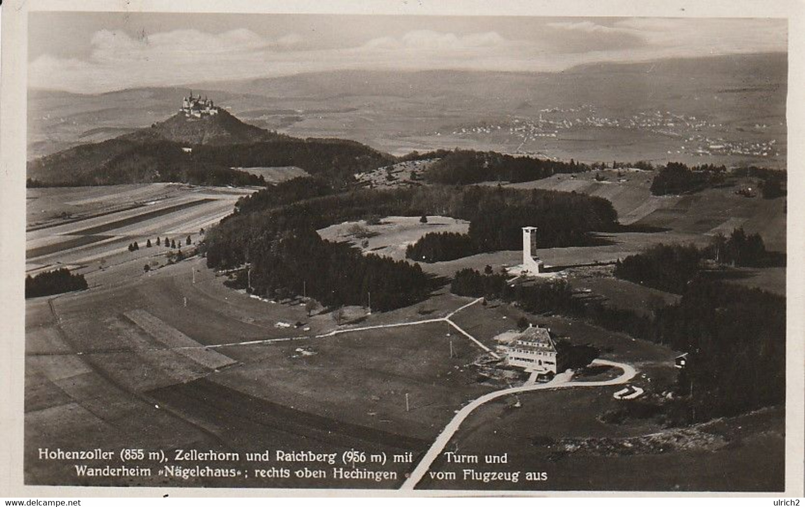 AK Hohenzoller Zellerhorn Und Raichberg Mit Turm Und Wanderheim Nägeöehaus Vom Flugzeug Aus - Hechingen - 1930 (58730) - Hechingen