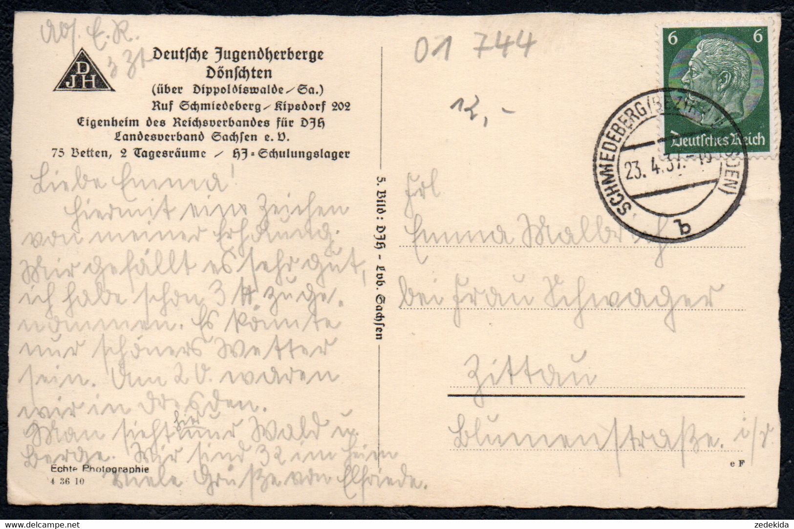 F5004 - Dönschten Schmiedeberg - Deutsche Jugendherberge Reichsverband DJH - Schmiedeberg (Erzgeb.)